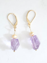 Load image into Gallery viewer, Amethyst and Pearl Dangling Earrings