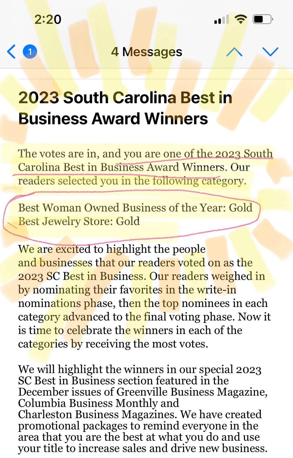 Winner of "South Carolina Best in Business Awards" for 2 categories!