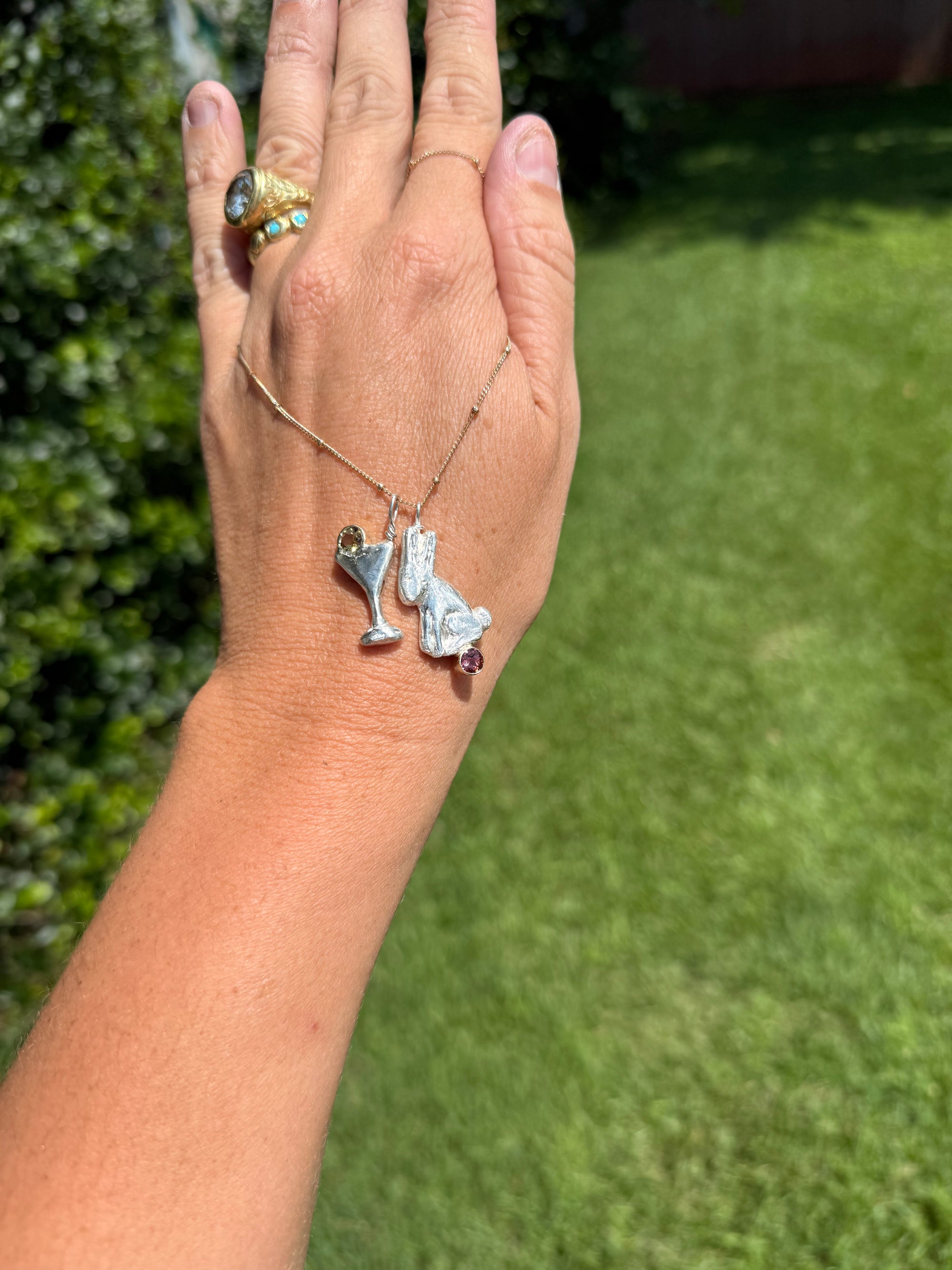 A Bunny and a Martini Necklace