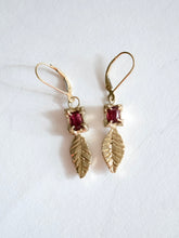 Load image into Gallery viewer, Rubellite Tourmaline Dangle Leaf Earrings
