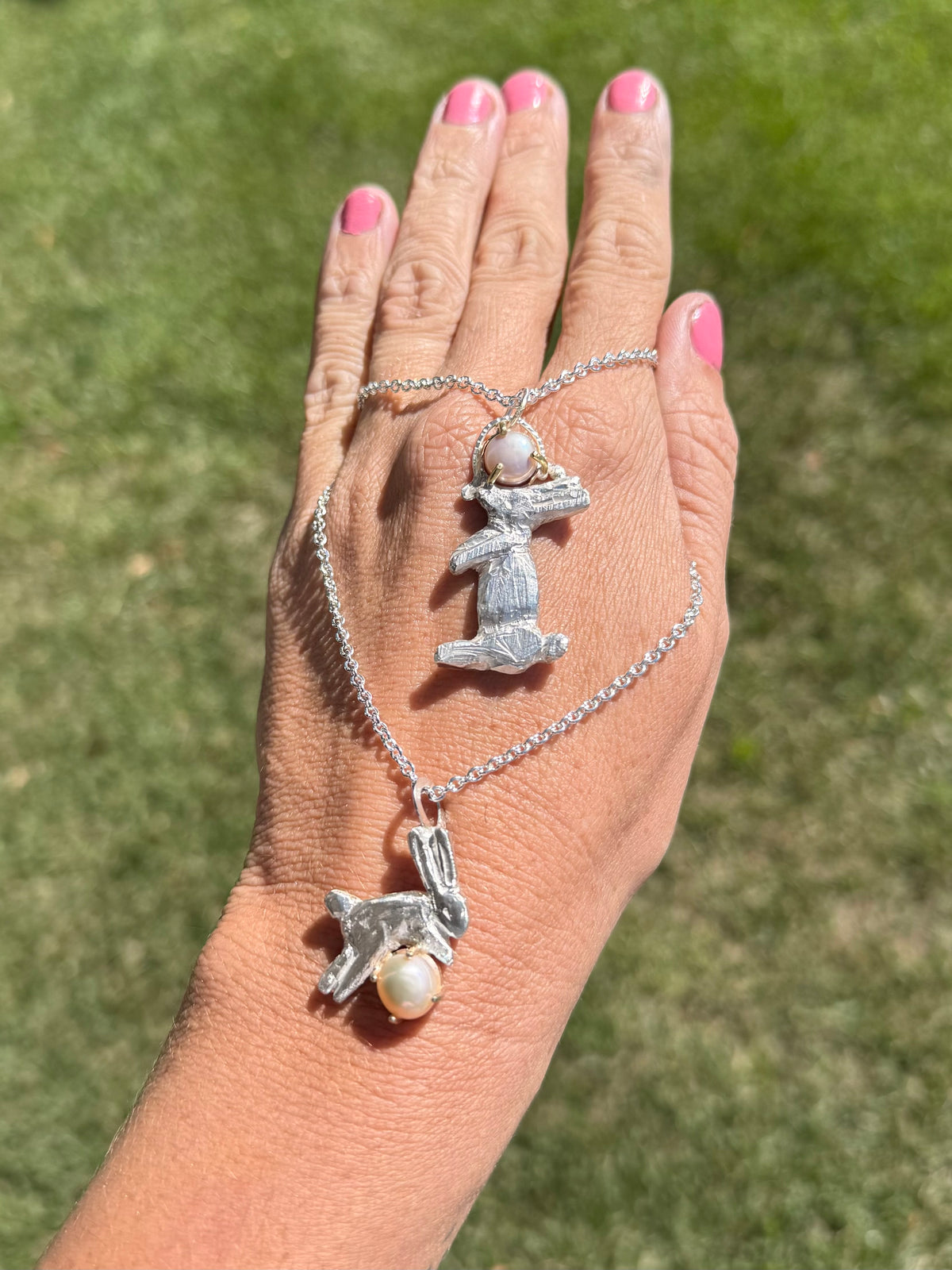 Standing Bunny and Pearl Pendant