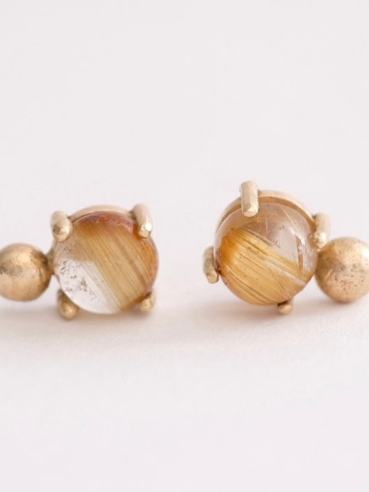 Rutilated Quartz and Gold Stud Earrings