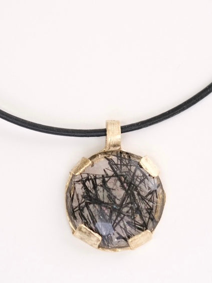 Tourmalated Quartz Pendant on Black Cord