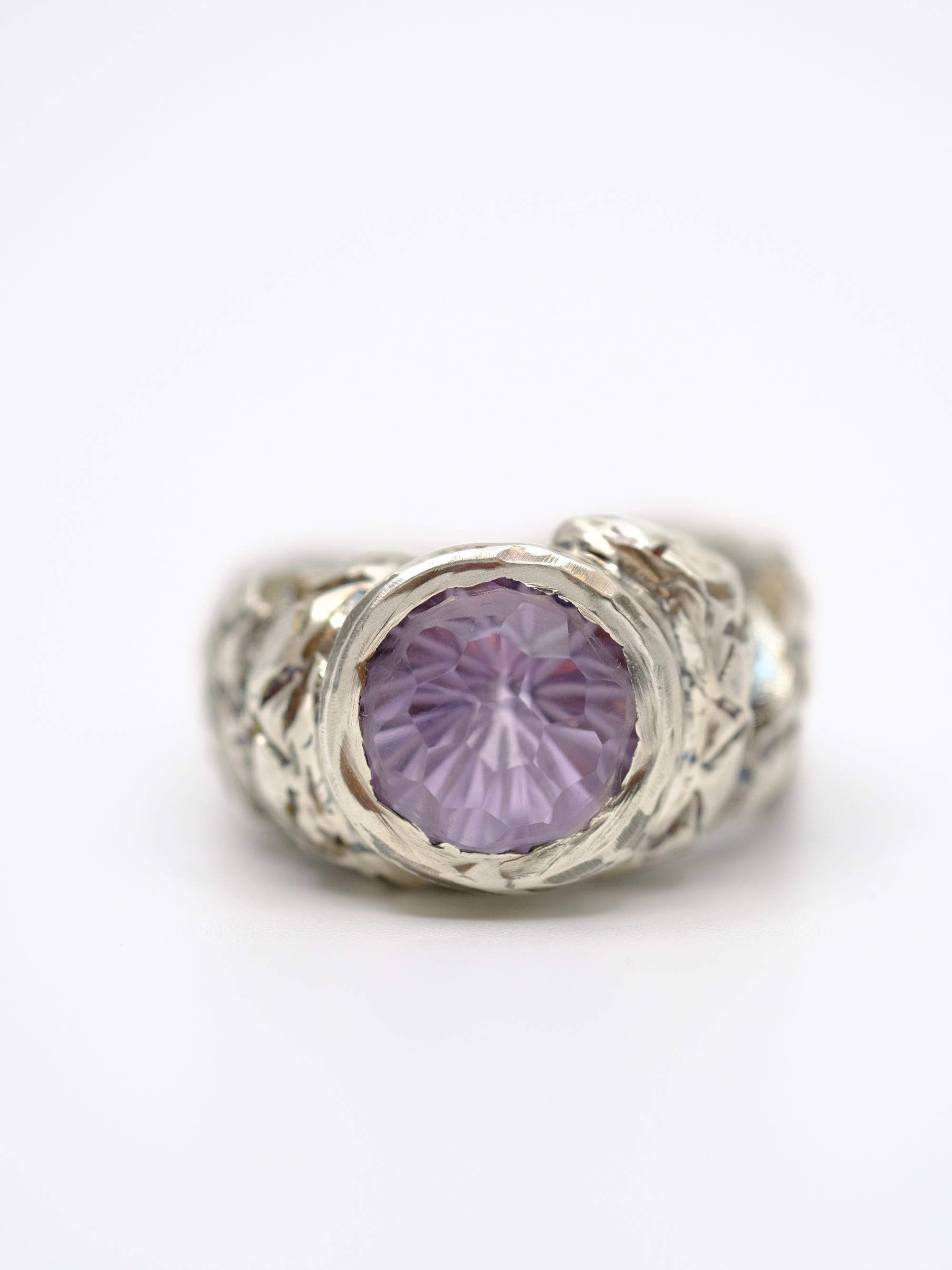 Sparkling Amethyst and Silver Snake Ring