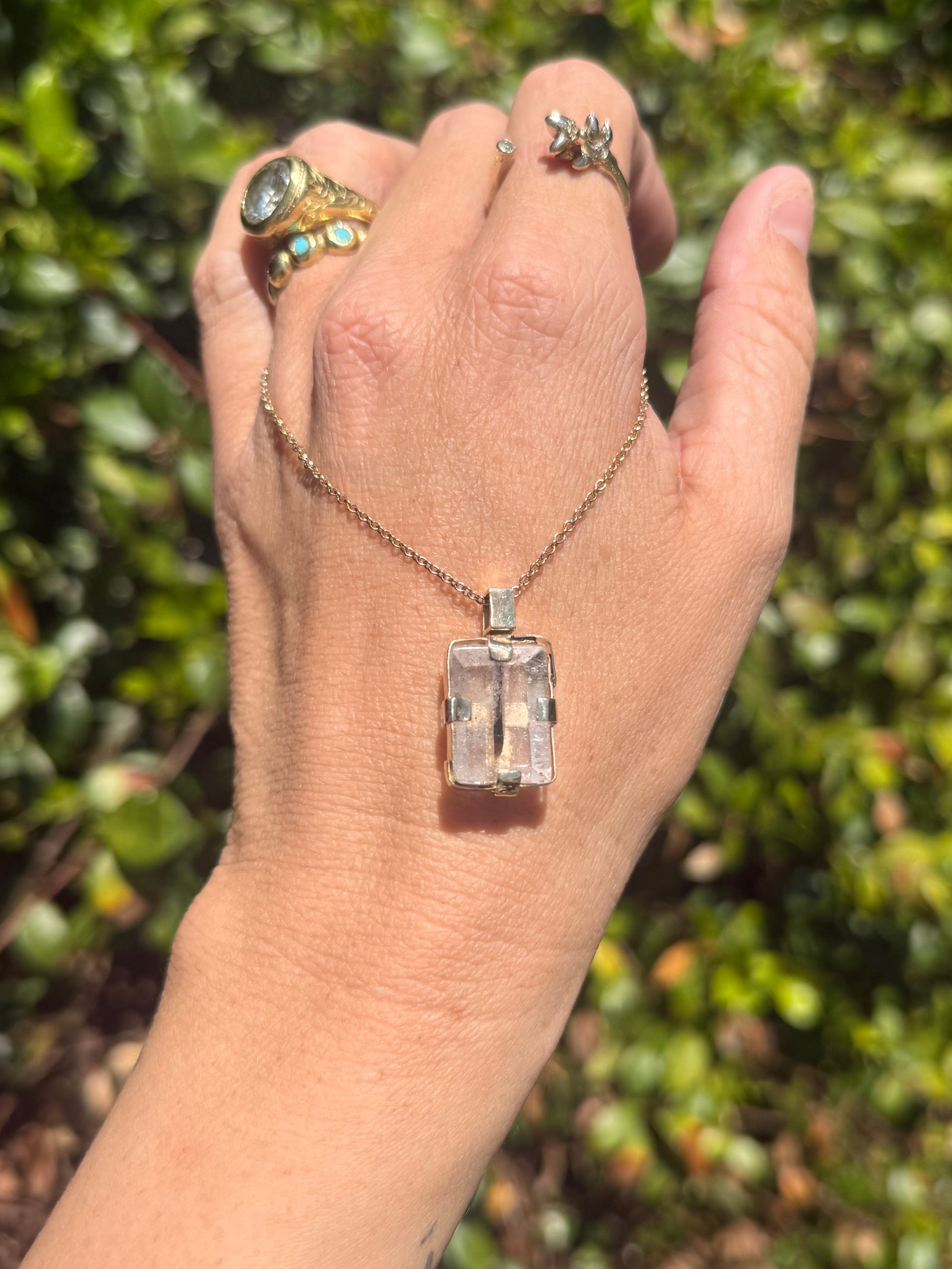 Geometric Wrapped Quartz Pendant