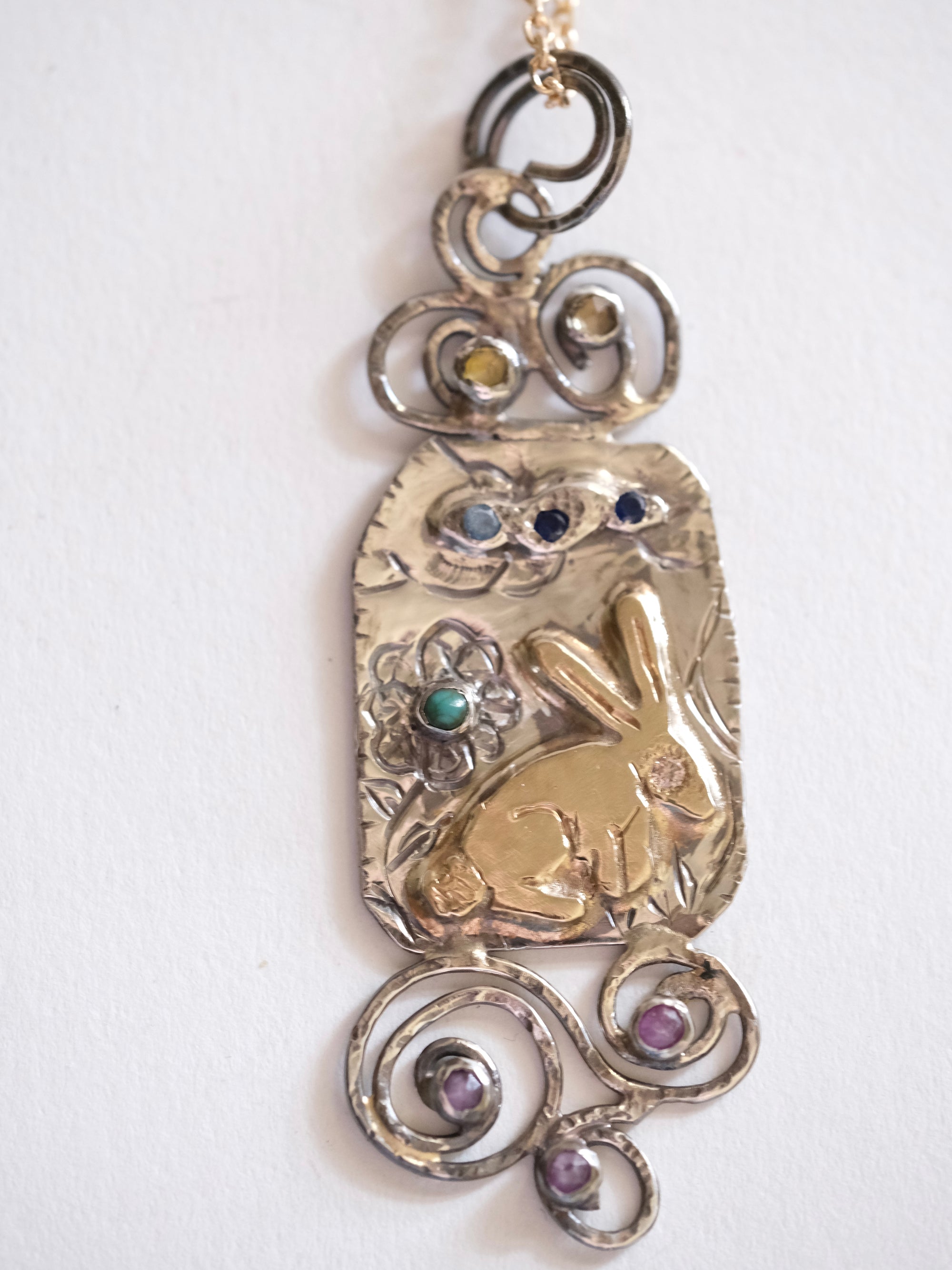 Golden Bunny Illustrated Pendant