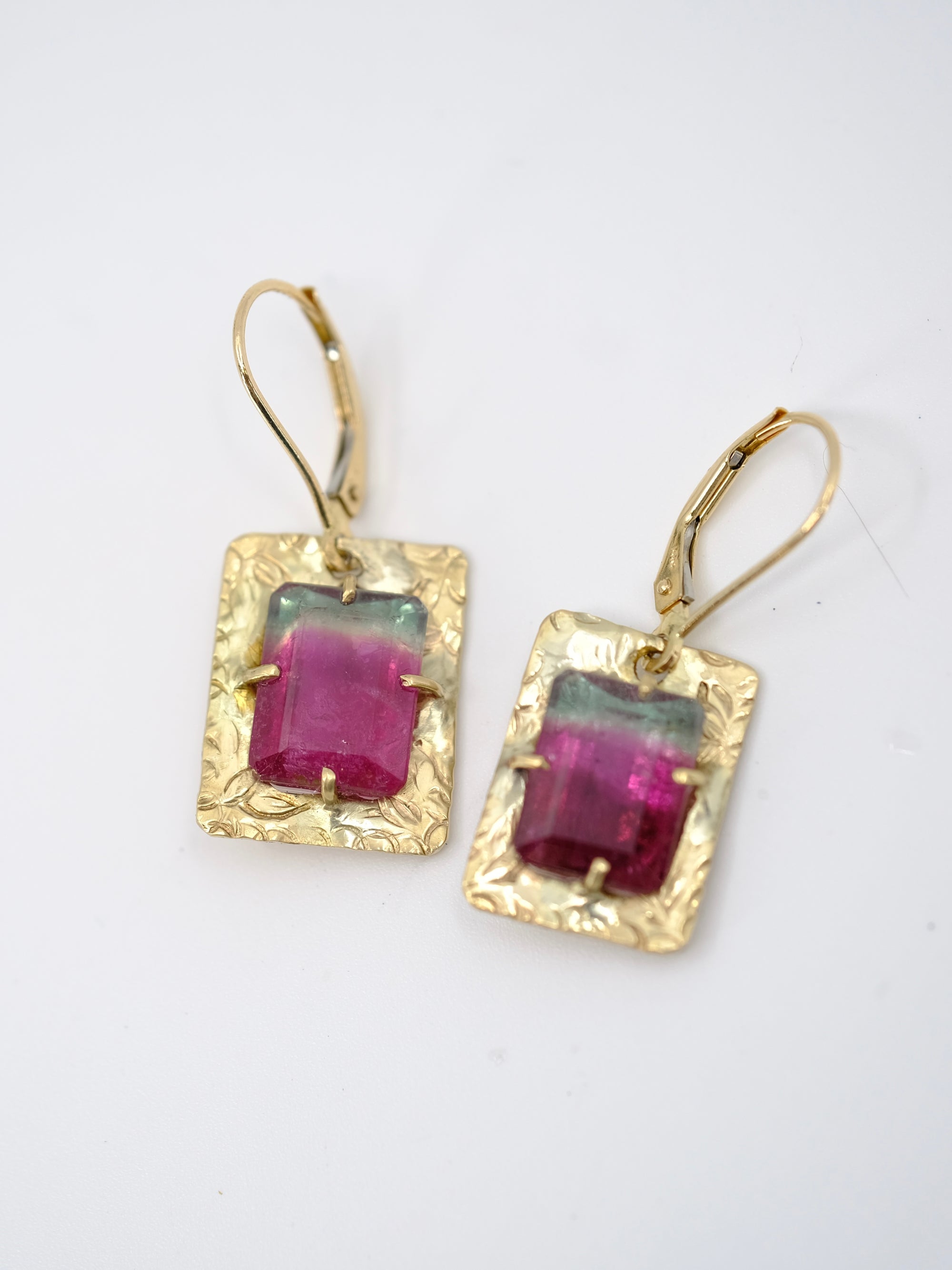 Hand Engraved Tourmaline Dangle Earrings