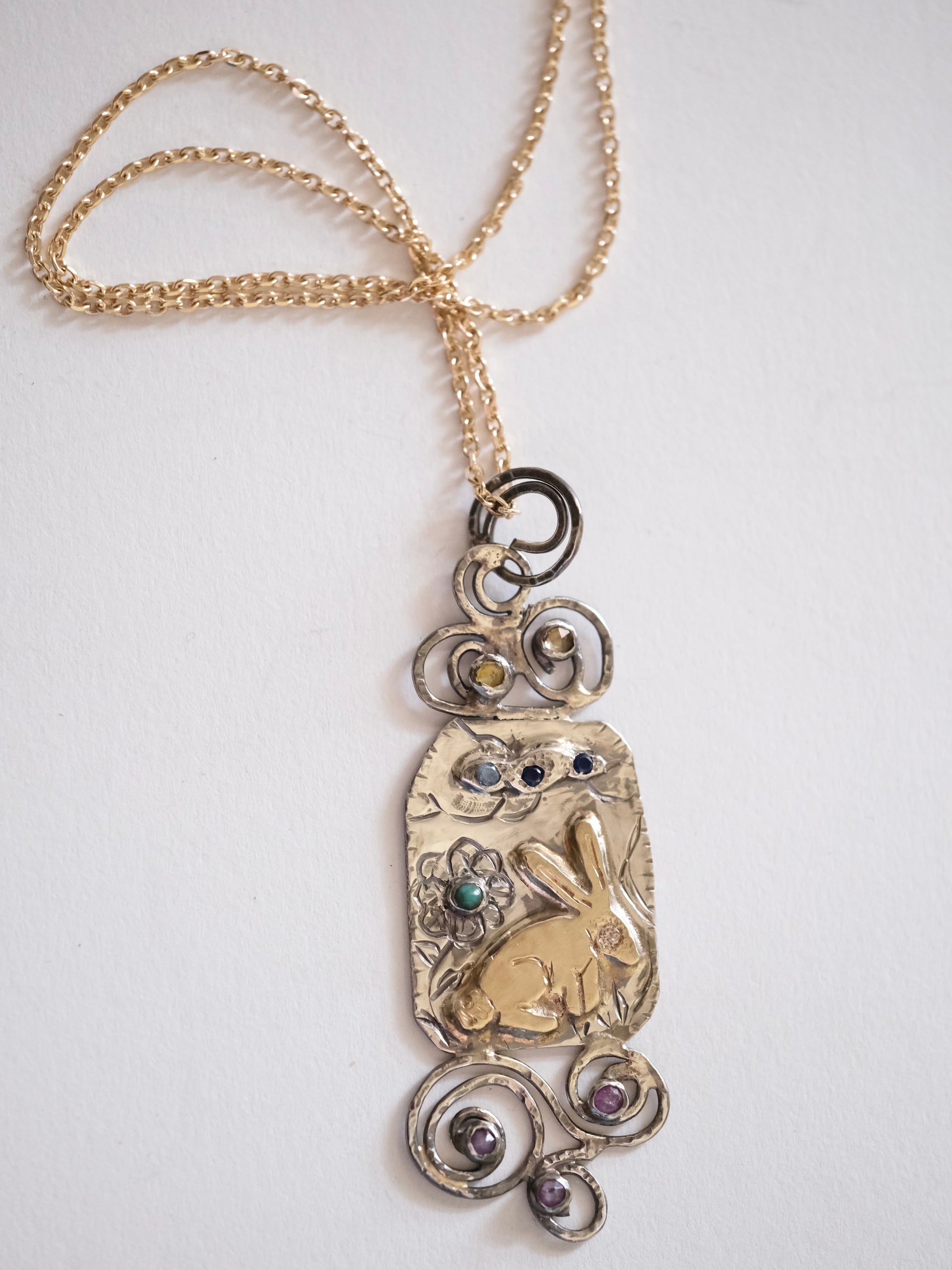 Golden Bunny Illustrated Pendant