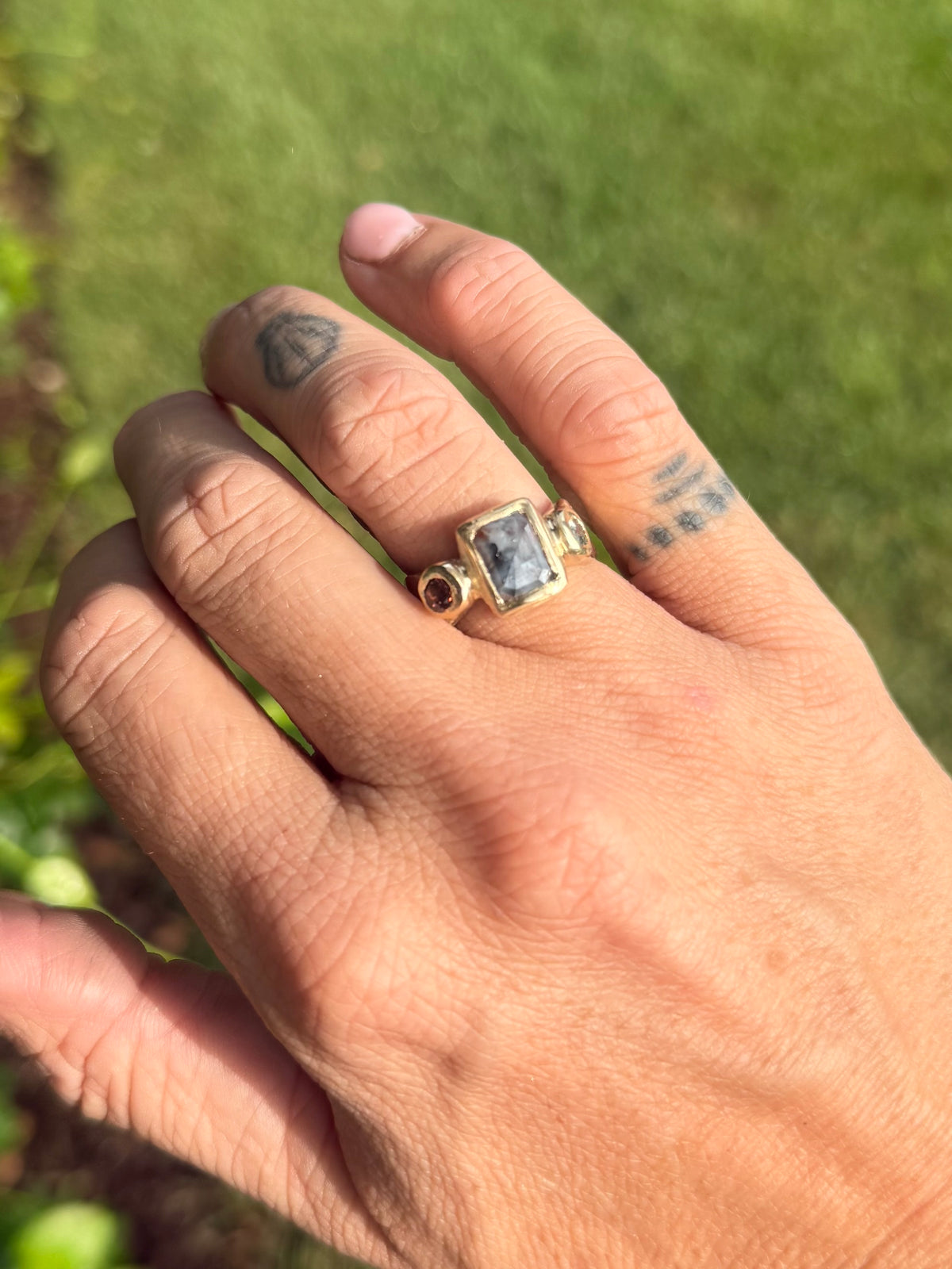 Diamond, Sapphire and Tourmaline Trio Ring