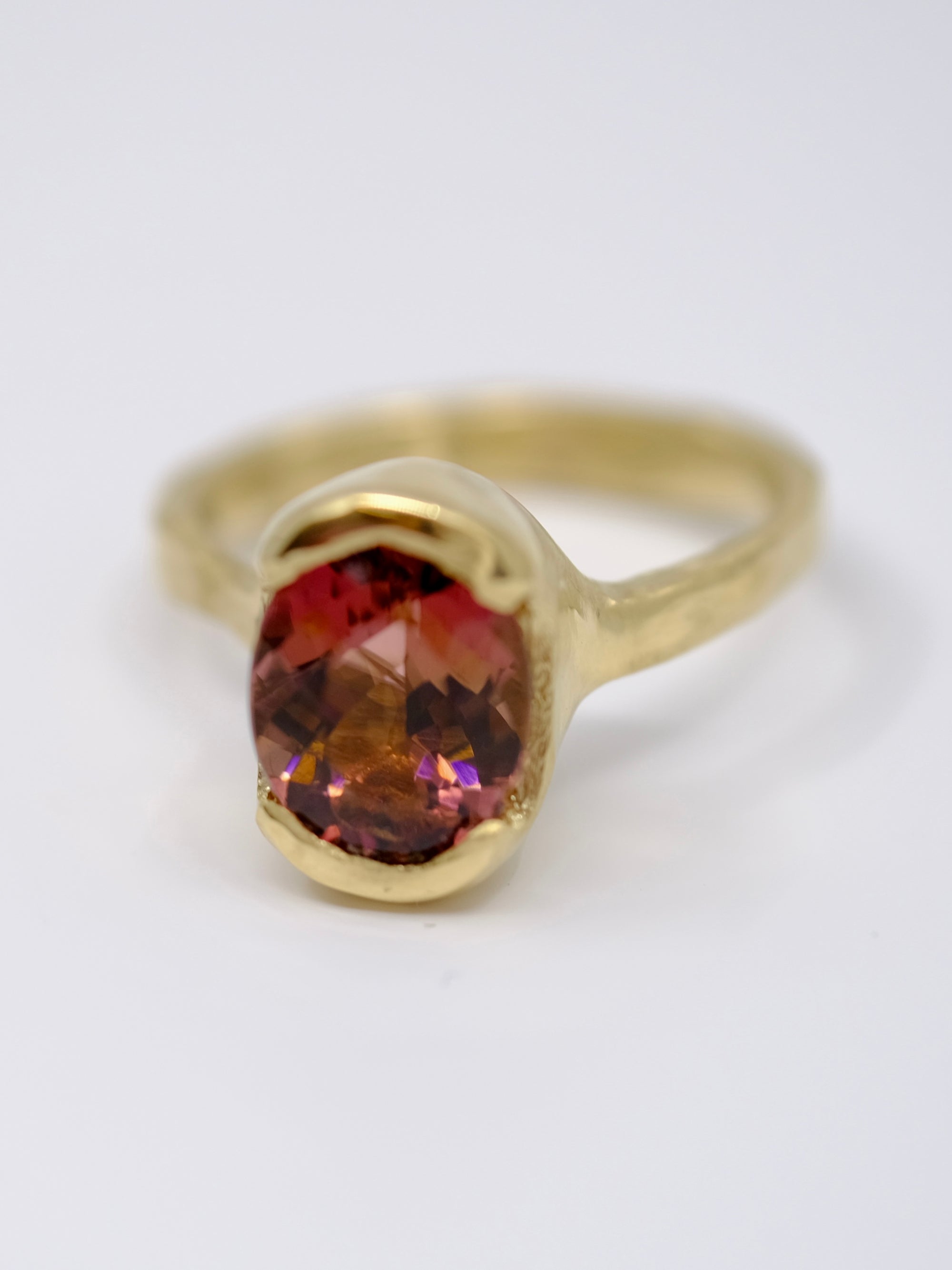 Red-Brown Bi-Colored Tourmaline Gold Ring