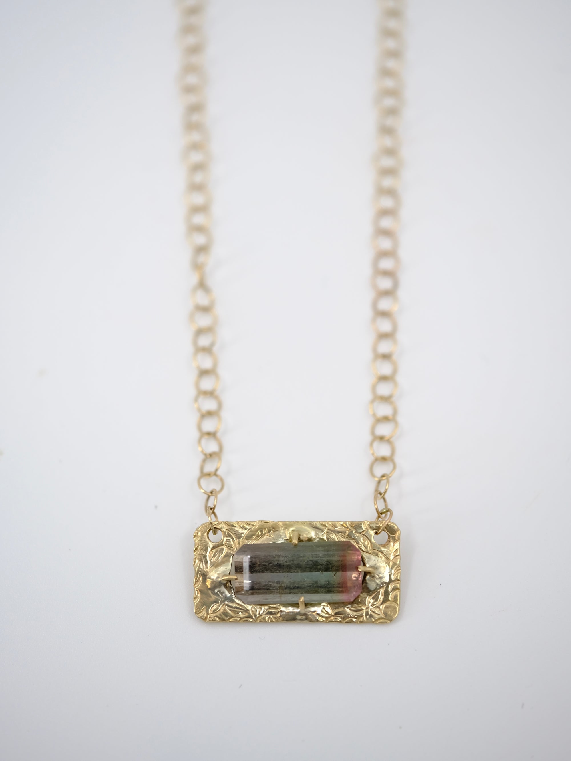 Hand Engraved Tourmaline Horizontal Necklace