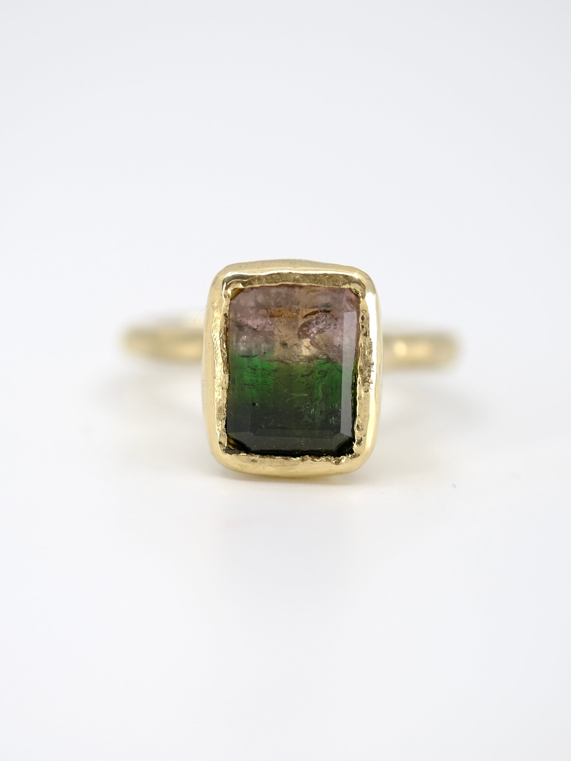 Pink and Green Tourmaline Solitaire Ring