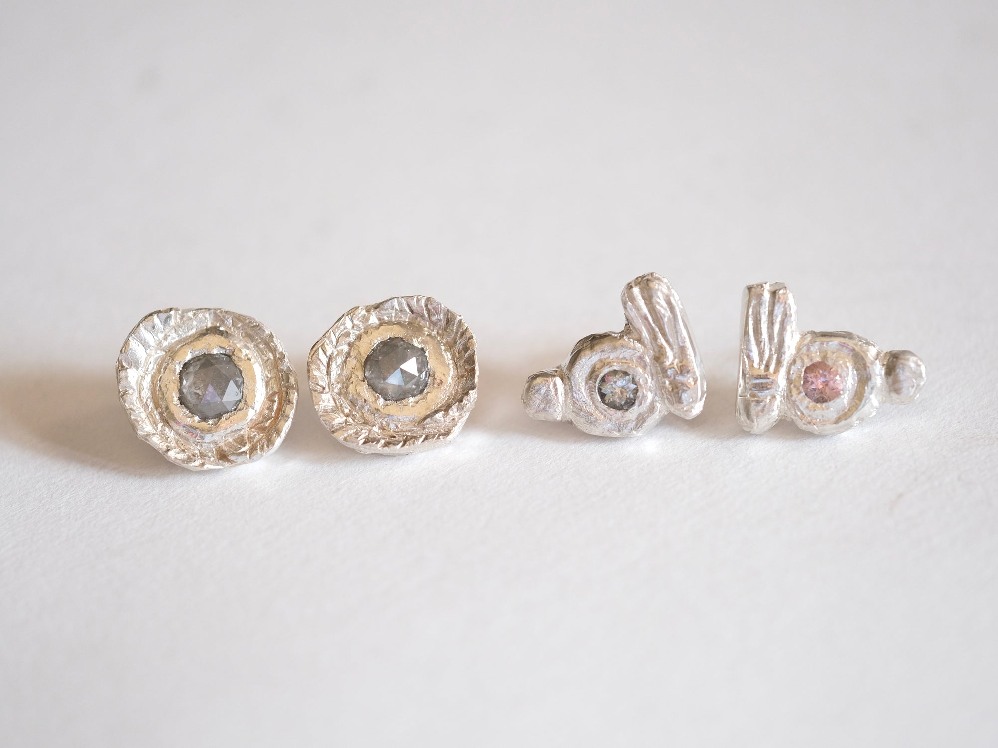 Grey Diamond Silver Wreath Stud Earrings