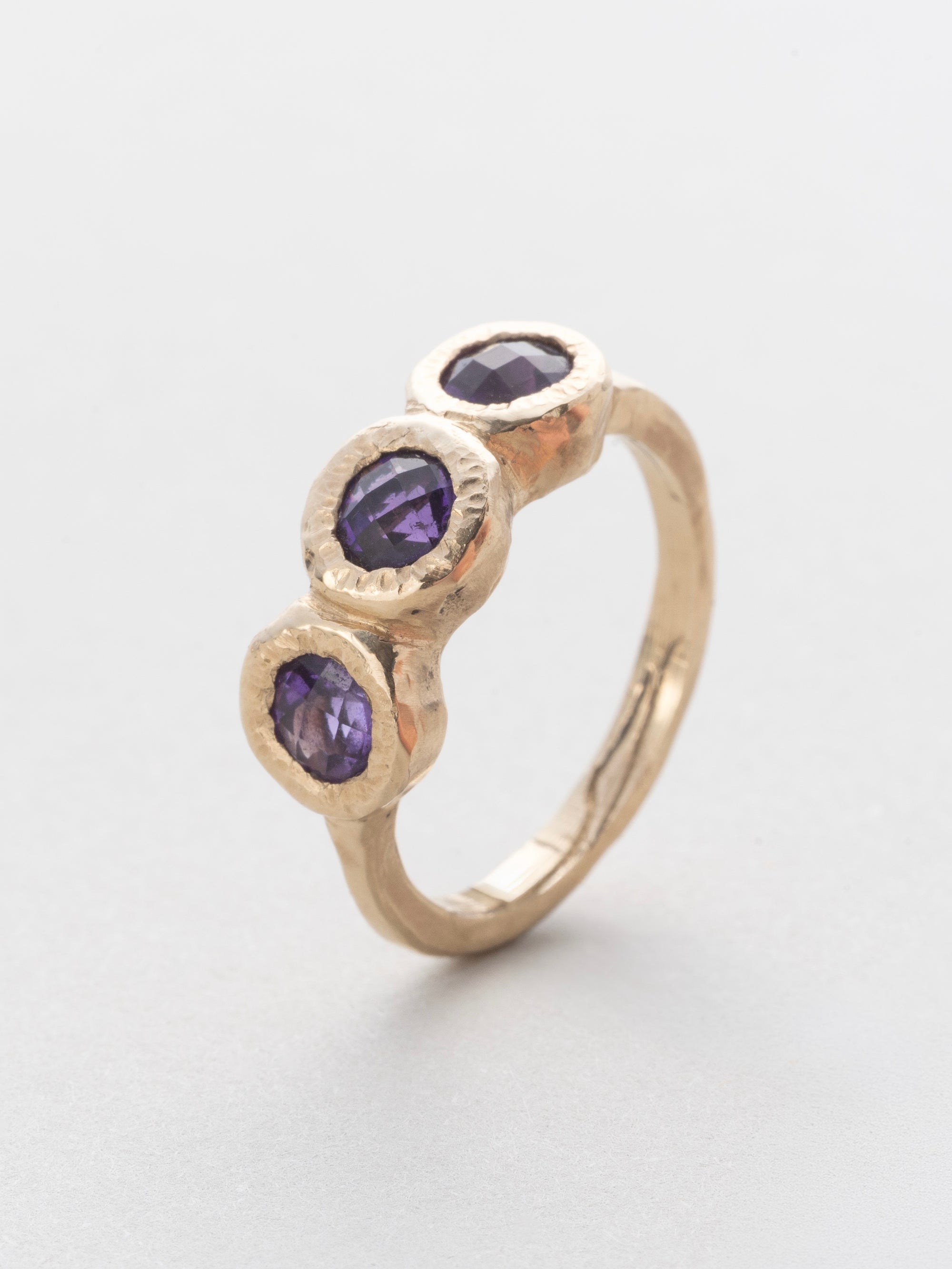 Amethyst trio gold ring