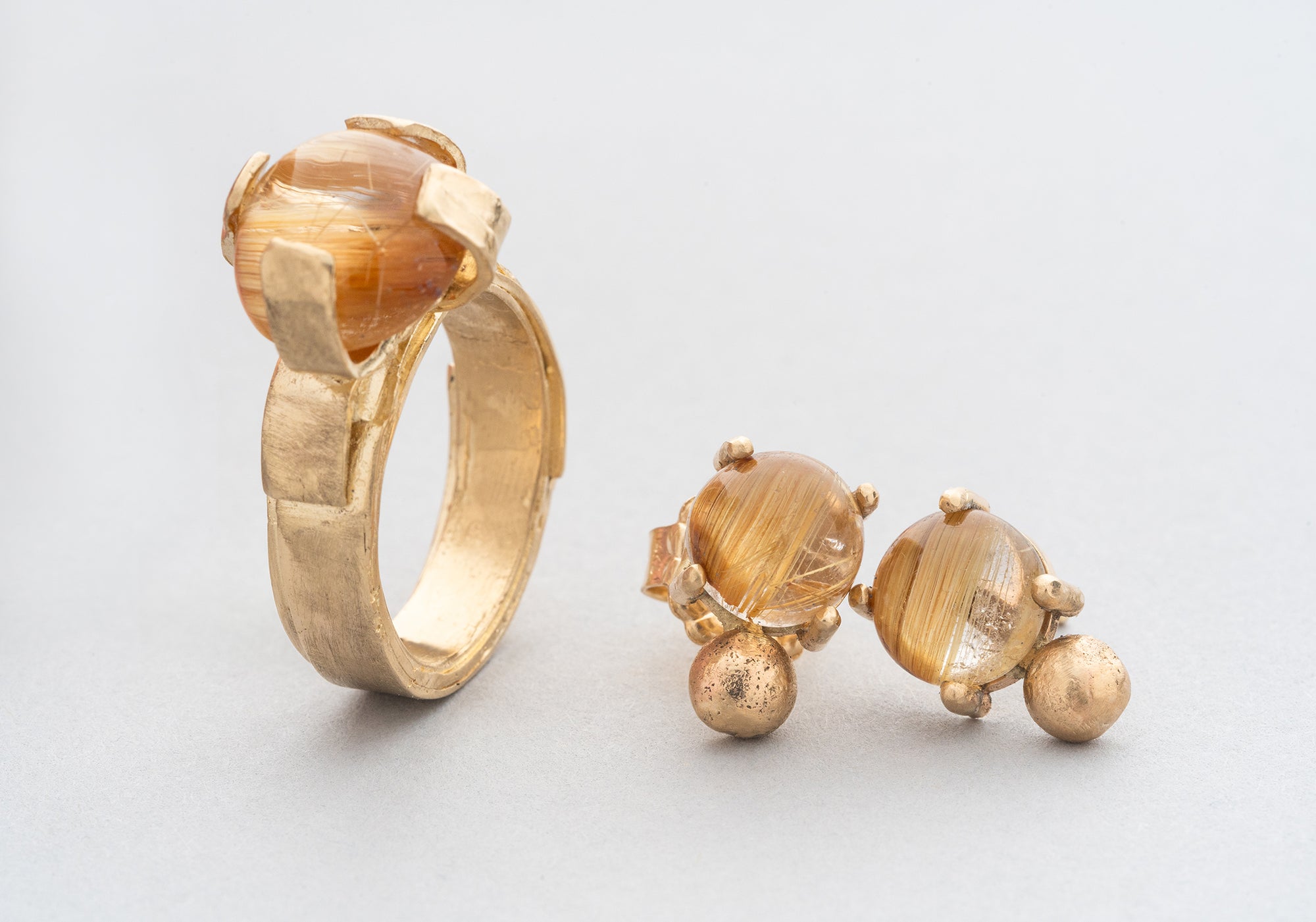 Rutilated Quartz and Gold Stud Earrings