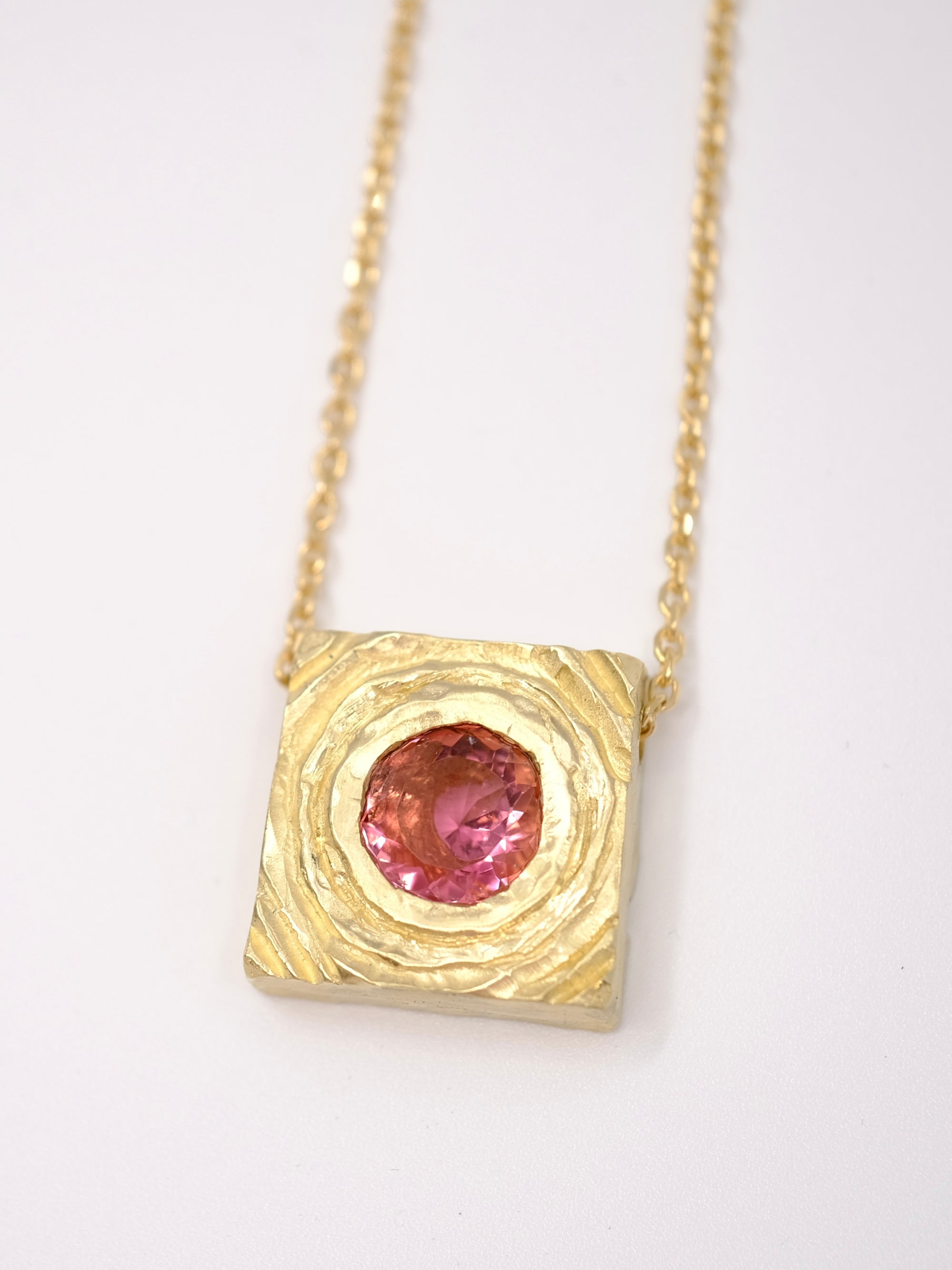 Pink Tourmaline Chunky Gold Pendant