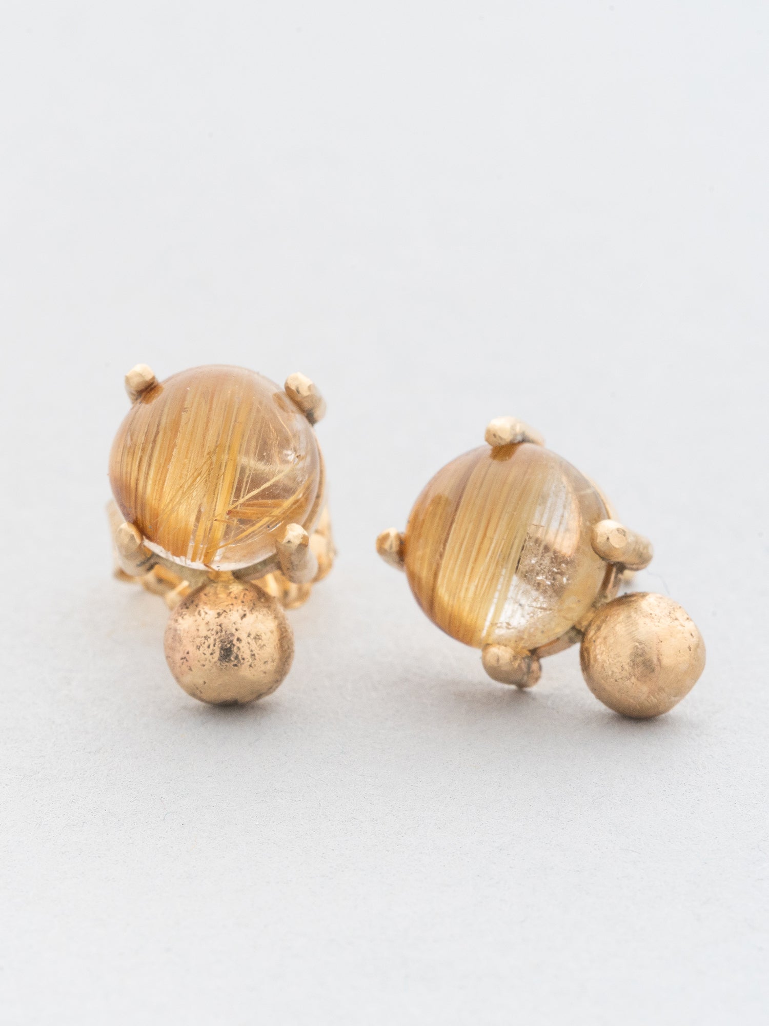 Rutilated Quartz and Gold Stud Earrings
