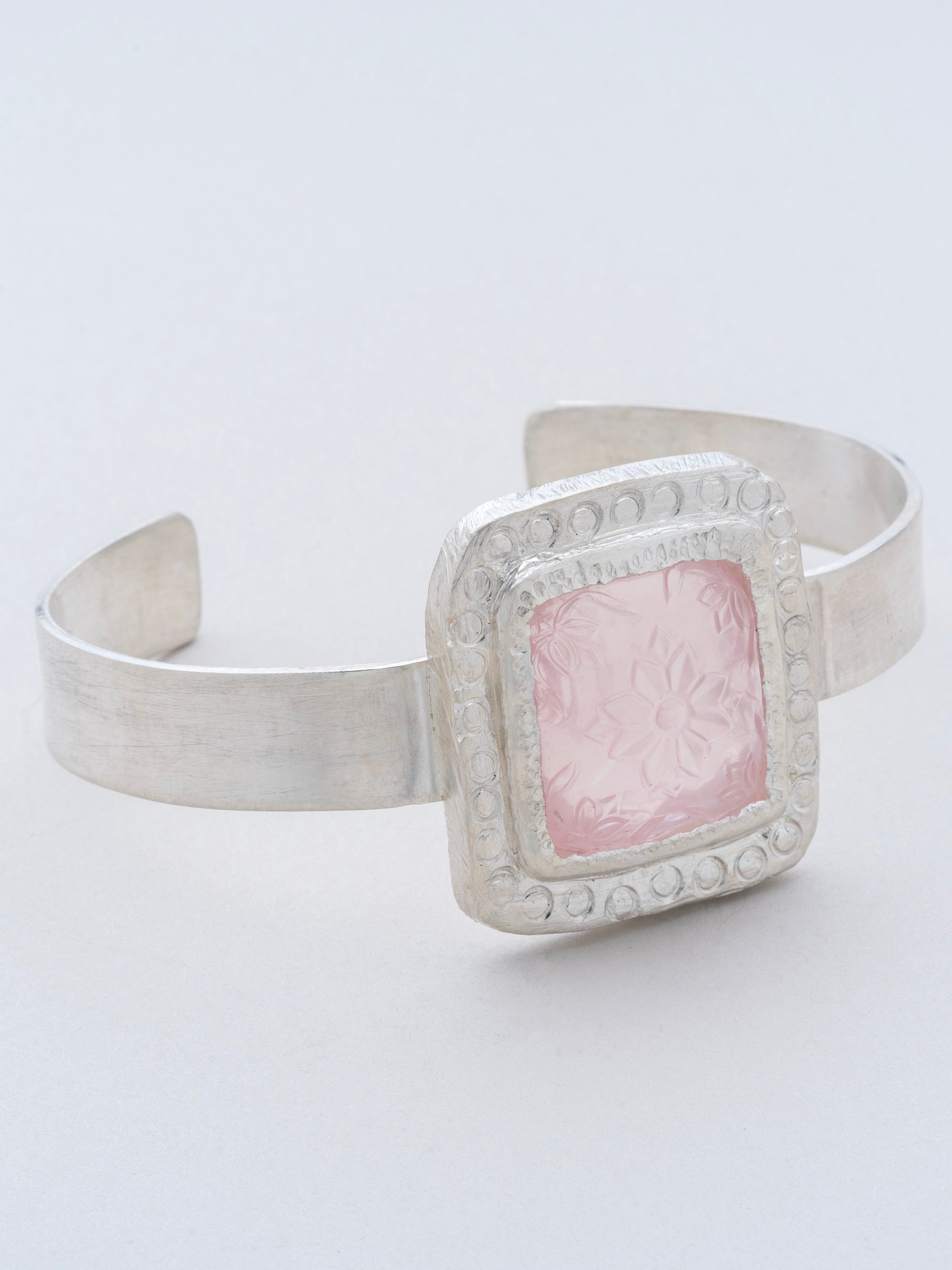 Carved Rose Quartz Cuff Bracelet