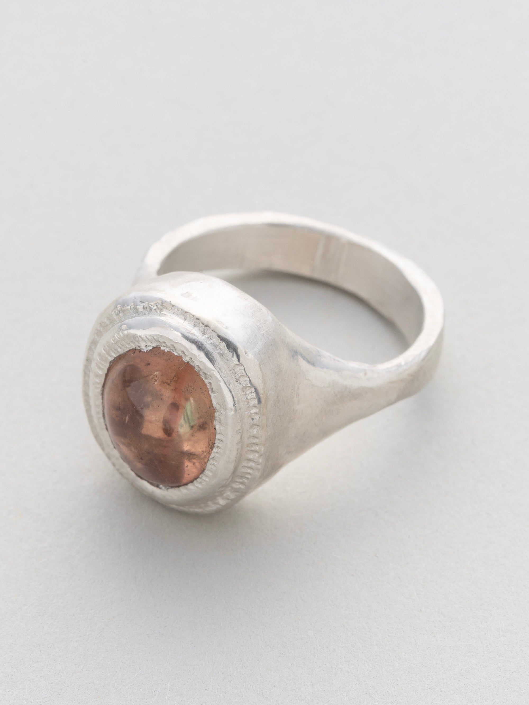 Peach Tourmaline in Silver Ring