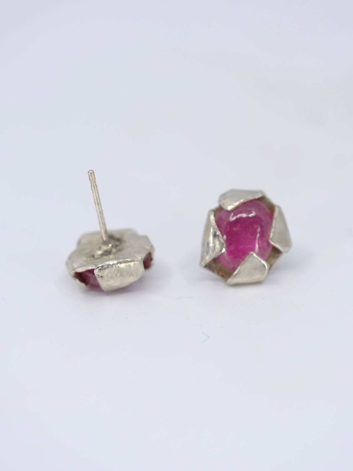 Pink Tourmaline in Silver Stud Earrings