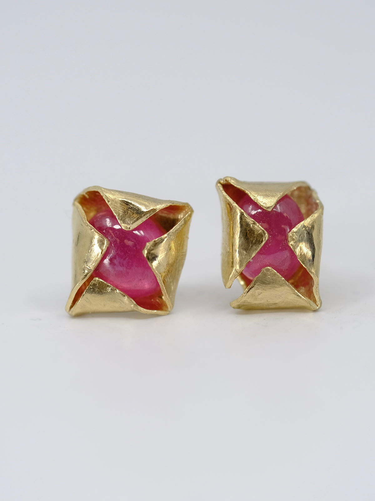 Pink Tourmaline and Gold Stud Earrings