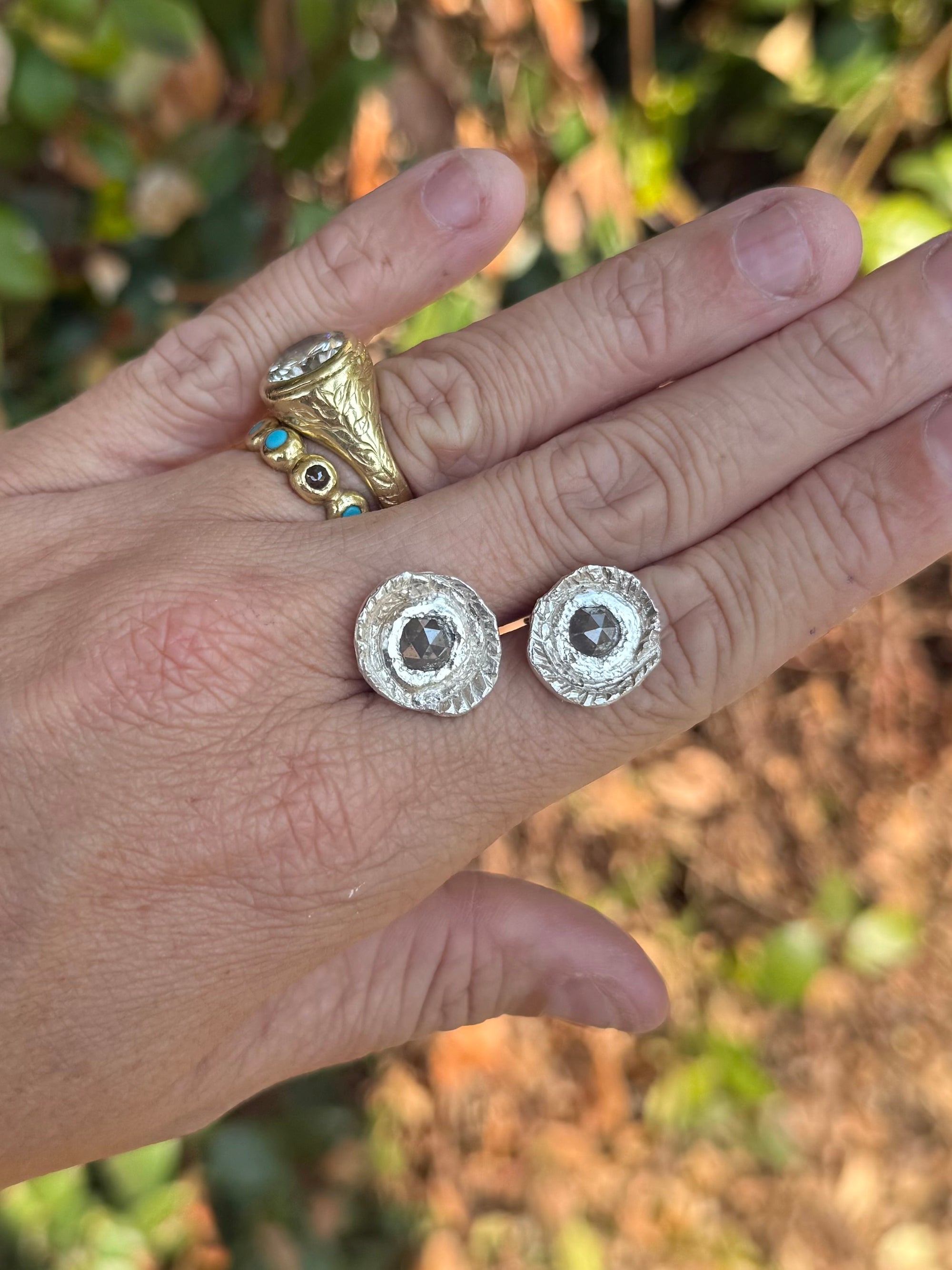 Grey Diamond Silver Wreath Stud Earrings