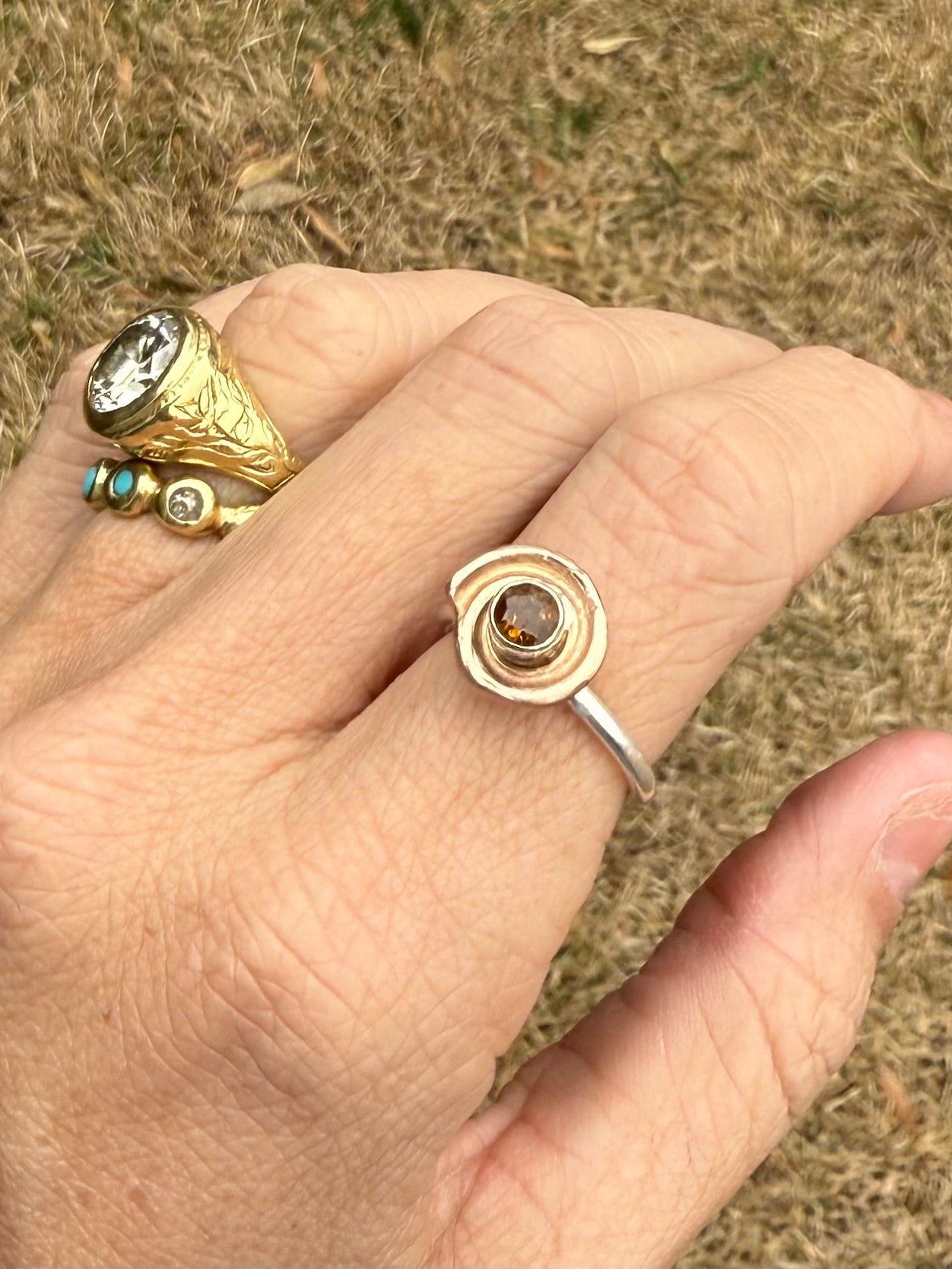 Spiraling Tourmaline Seashell Ring