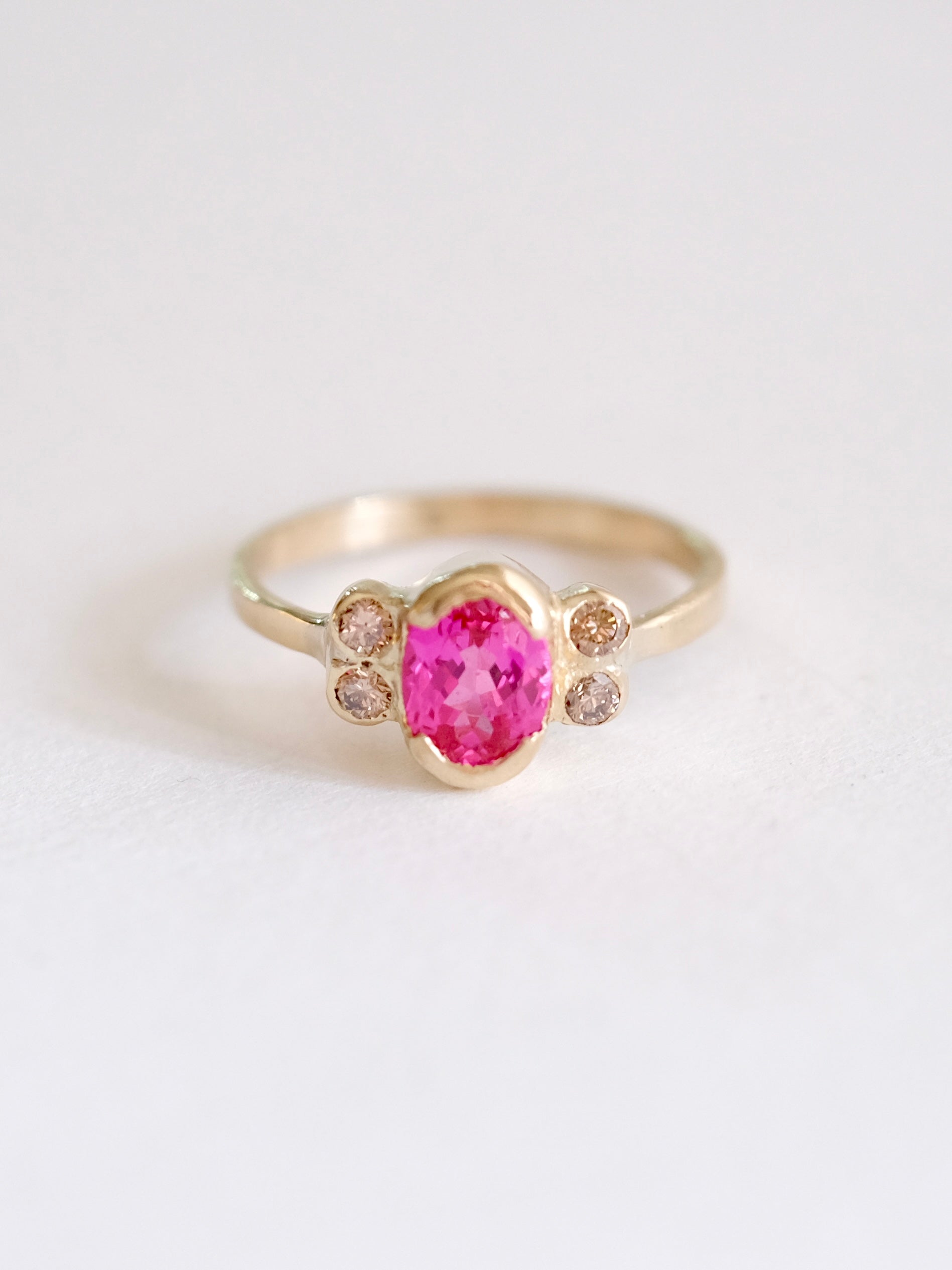 Pink Sapphire with Champagne Diamond Engagement or Special Occasion Ring