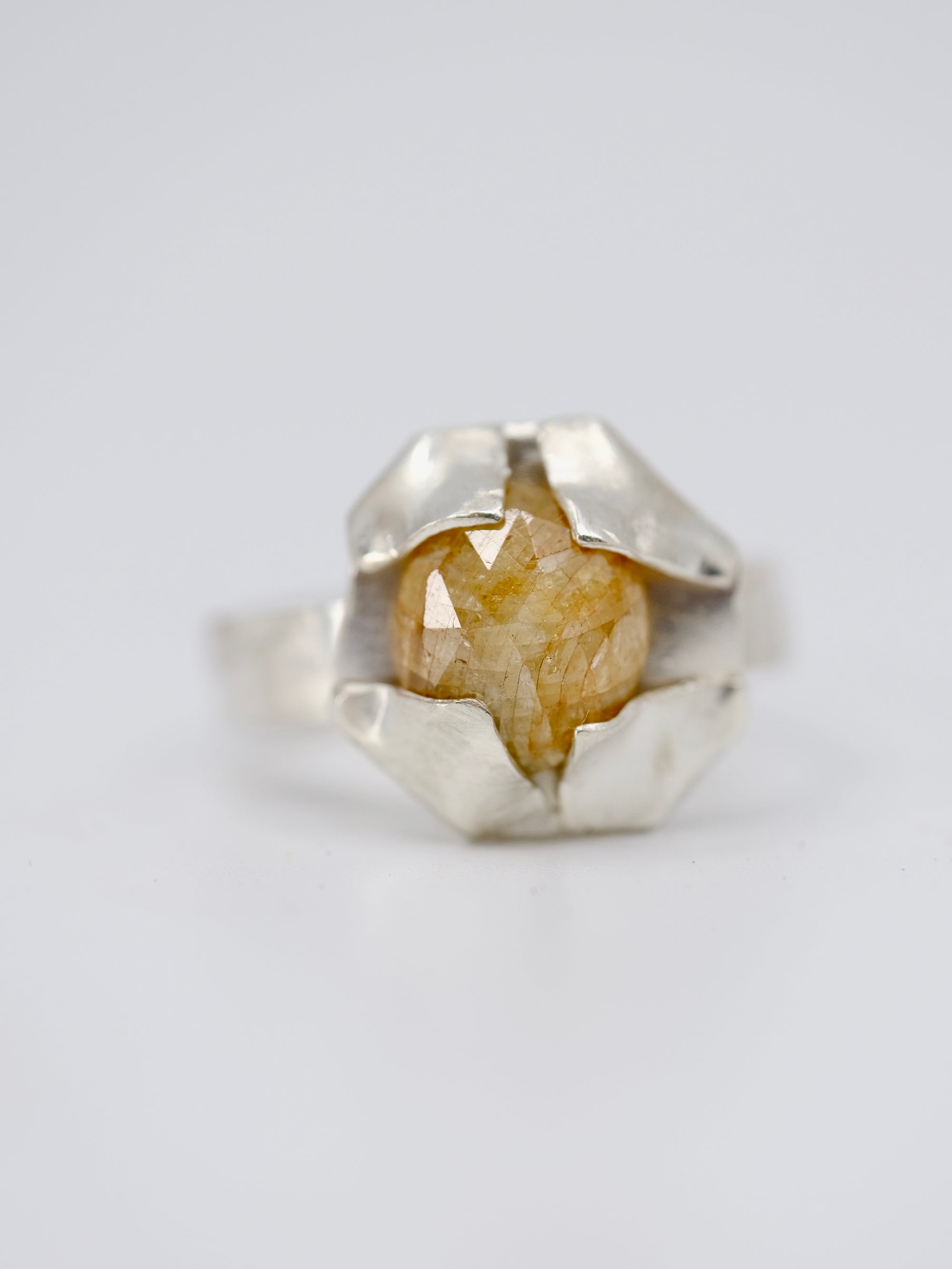 Sapphire and Silver Folded Ring