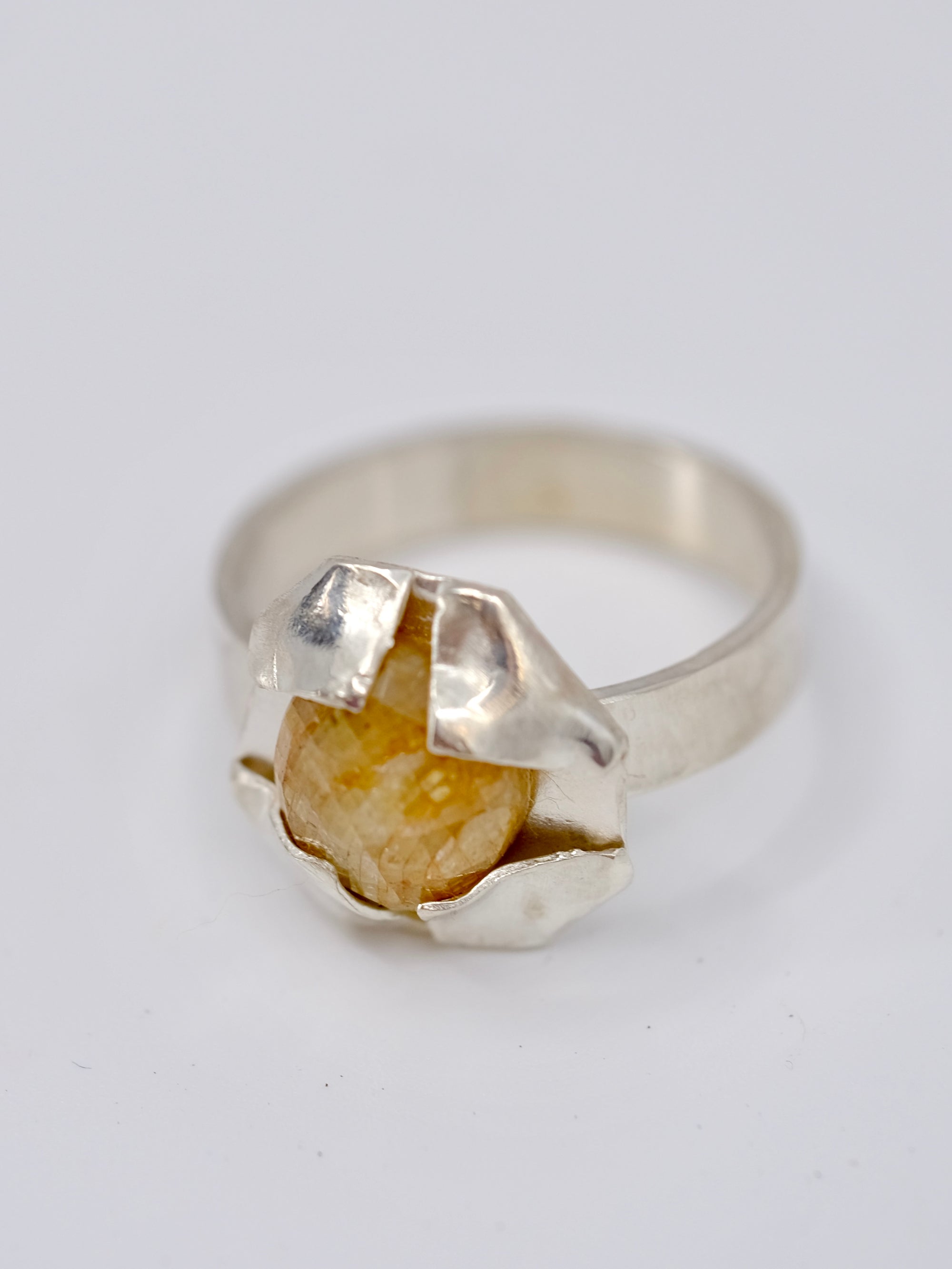 Sapphire and Silver Folded Ring