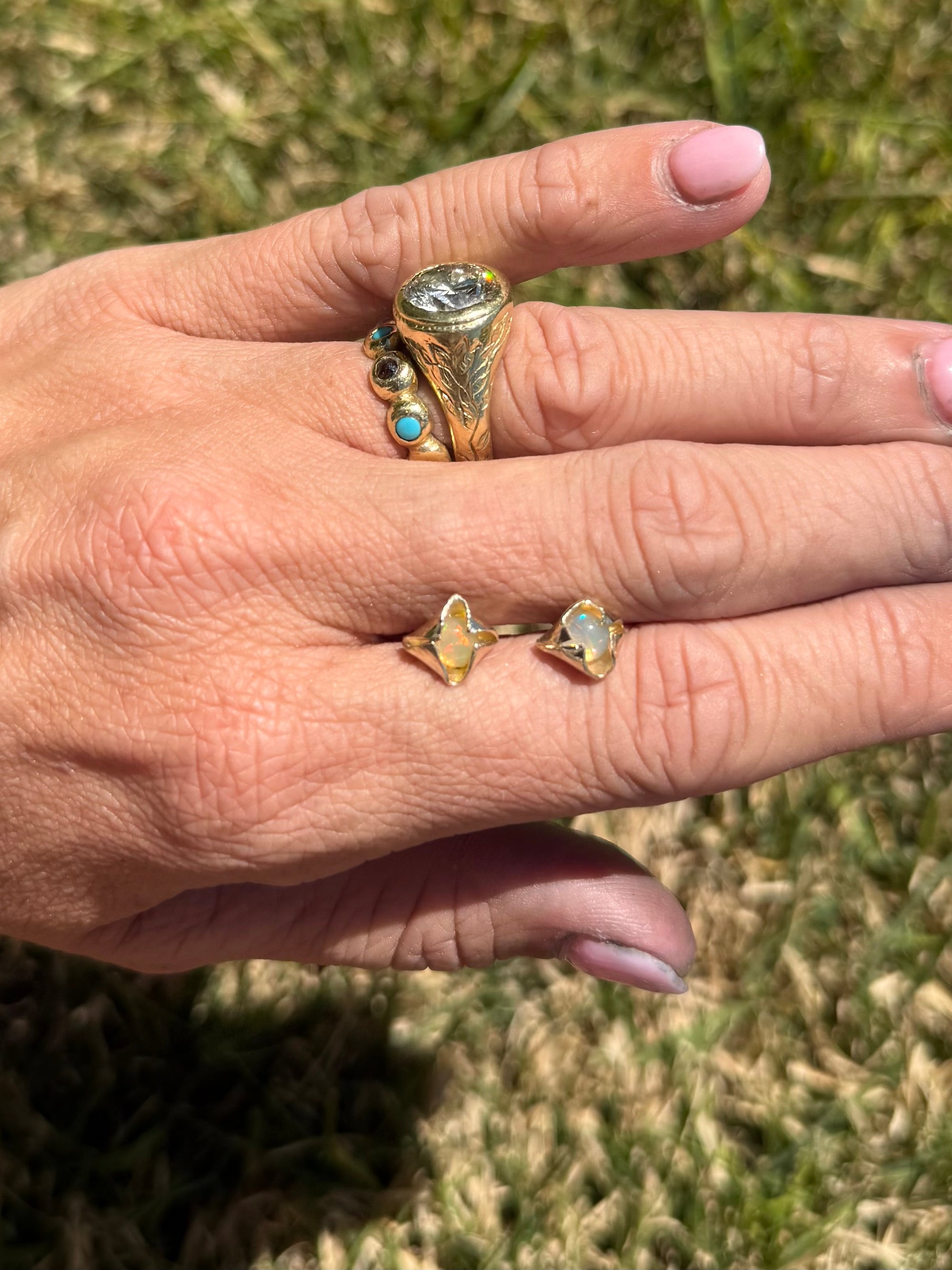 Opal and Gold Stud Earrings