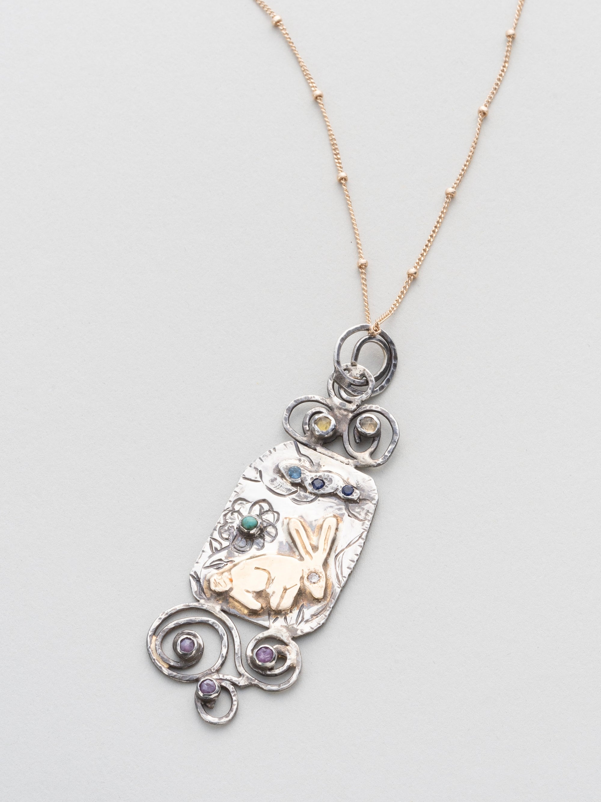 Golden Bunny Illustrated Pendant
