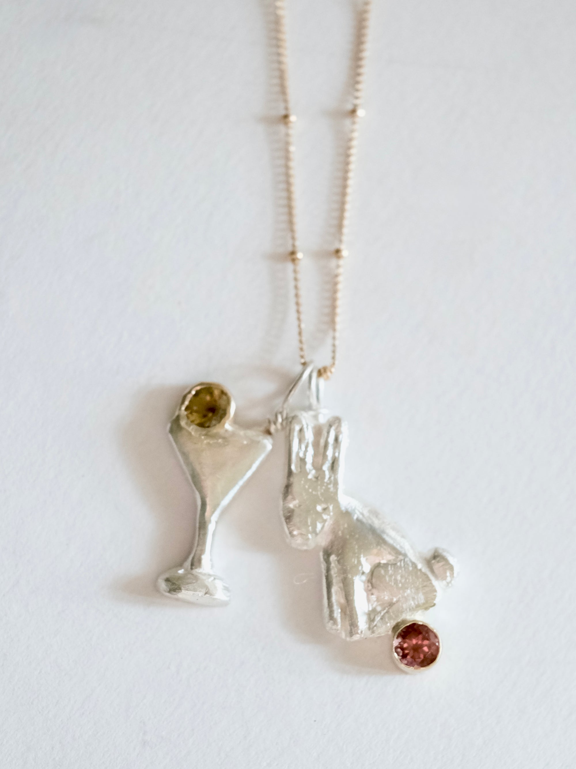 A Bunny and a Martini Necklace