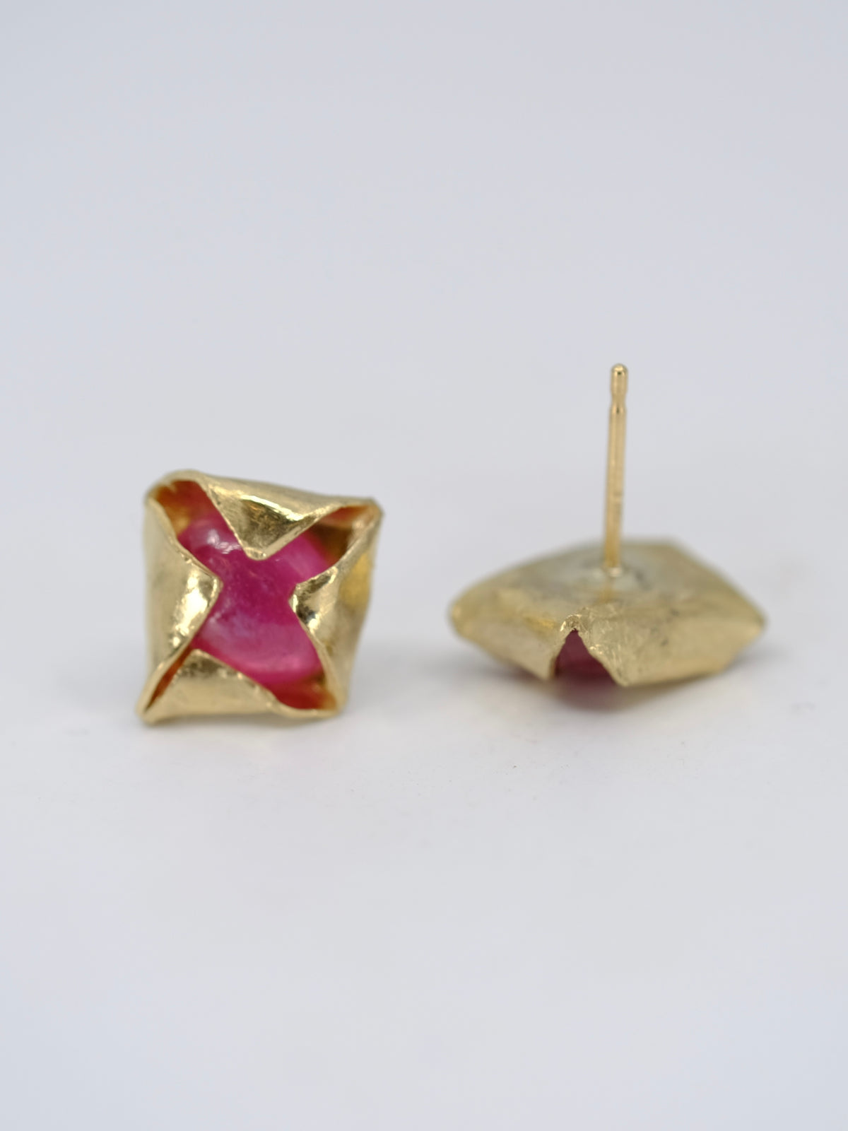 Pink Tourmaline and Gold Stud Earrings