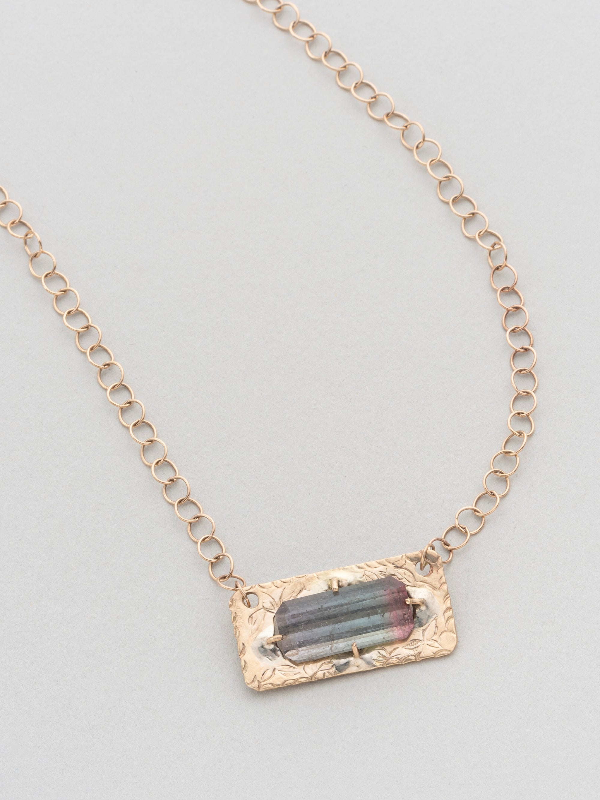 Hand Engraved Tourmaline Horizontal Necklace