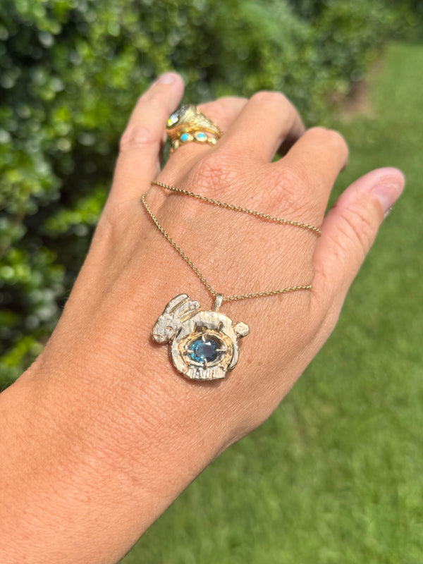 Blue-Green Sapphire Bunny Pendant