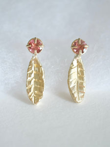 Pink Tourmaline Leaf Stud Earrings