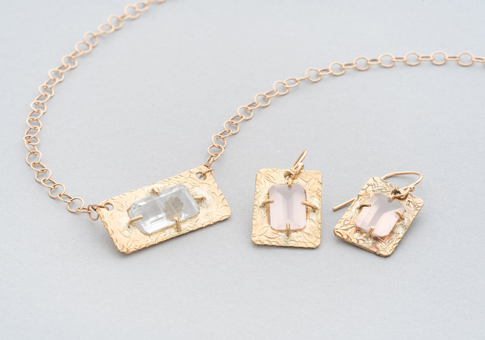 Hand Engraved Quartz Horizontal Necklace