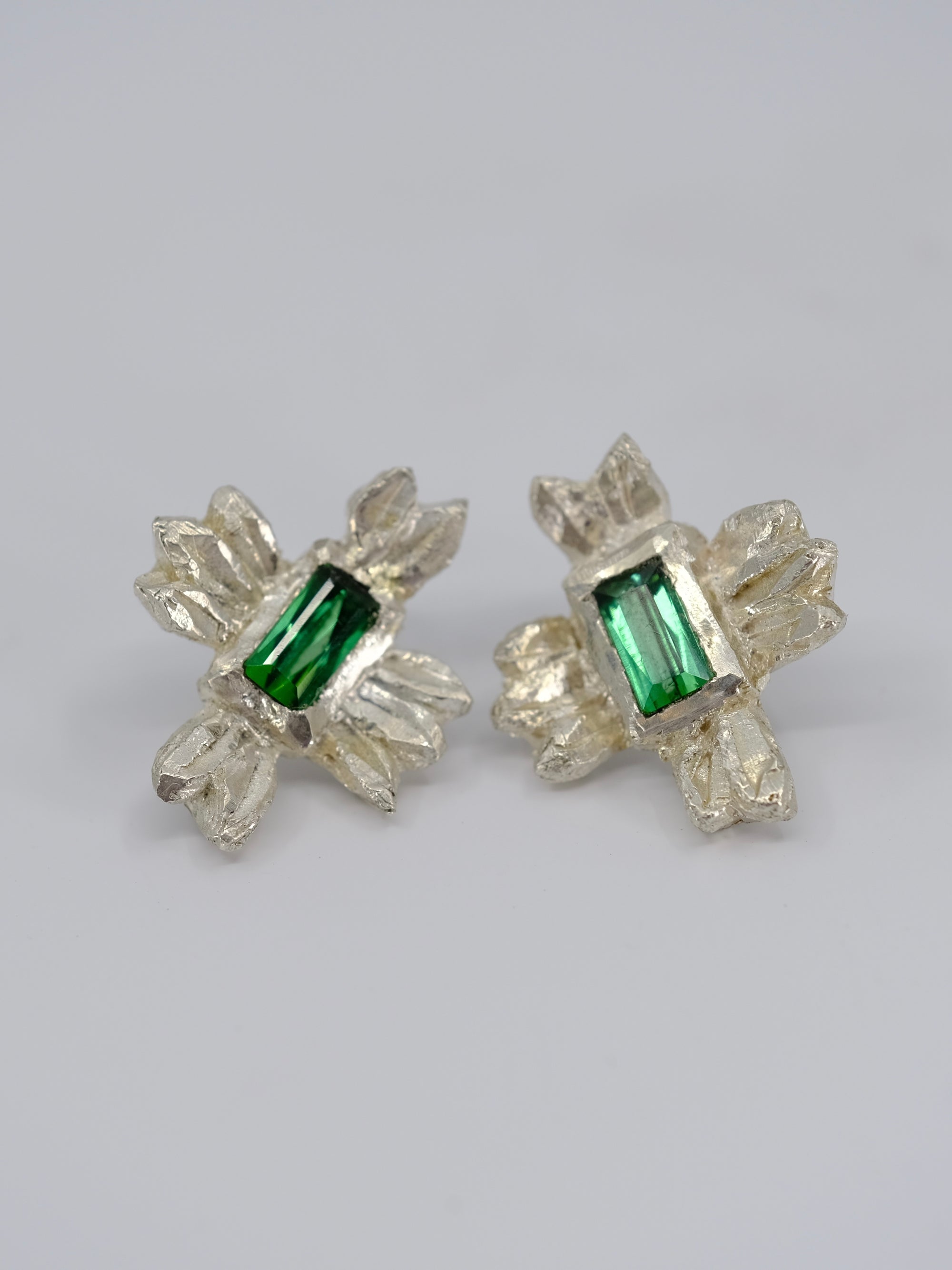 Green Tourmaline Statement Stud Earrings