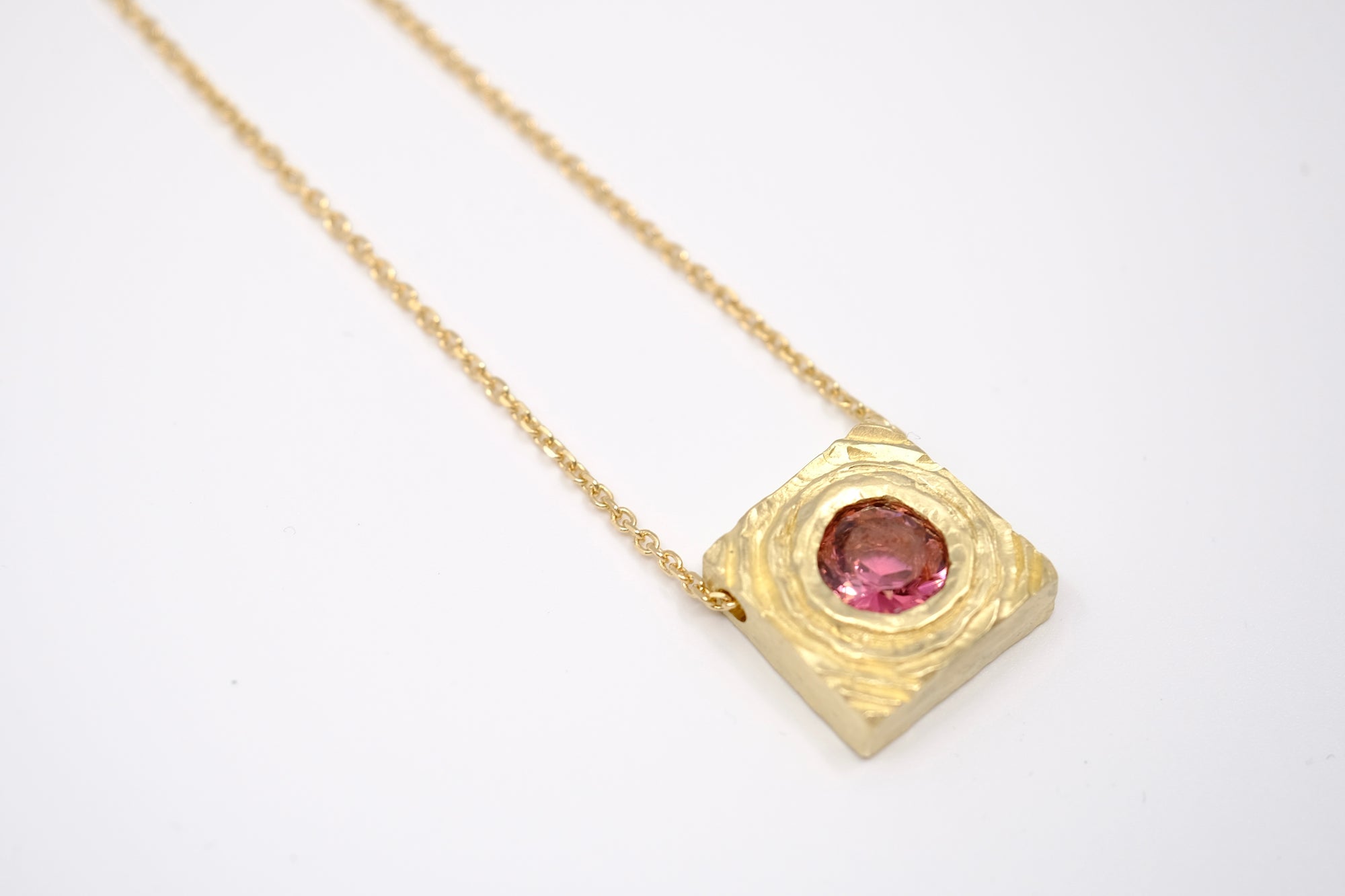 Pink Tourmaline Chunky Gold Pendant