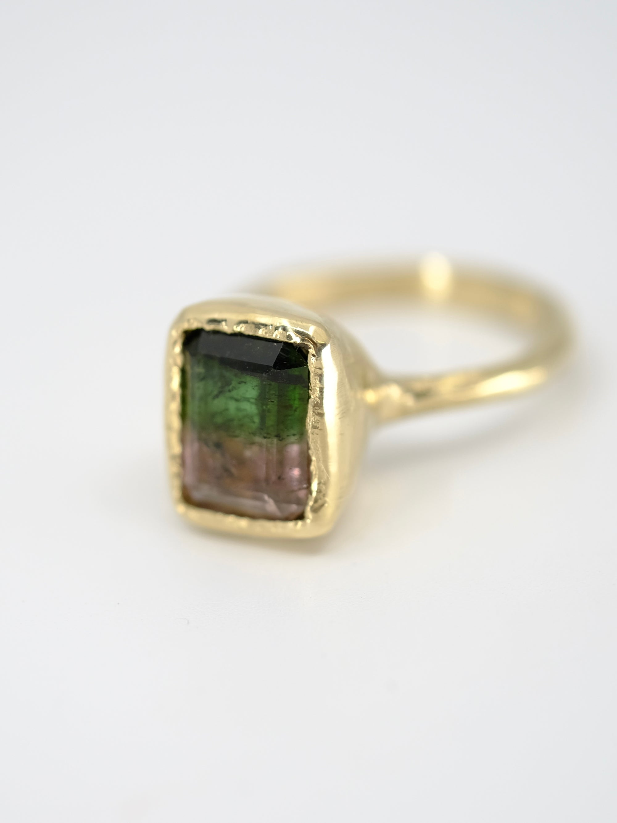 Pink and Green Tourmaline Solitaire Ring