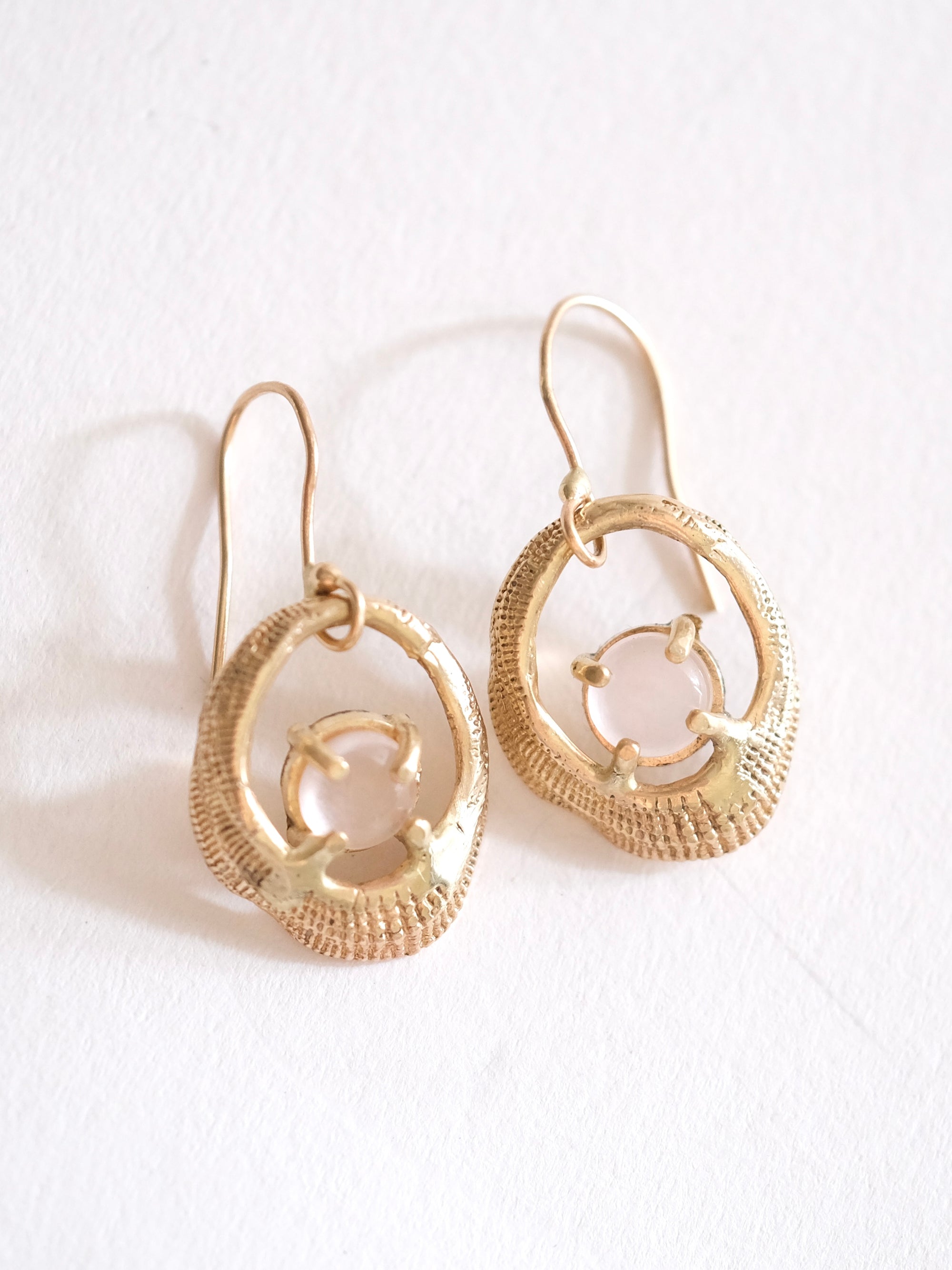 Oval Seashell with Quartz Dangle Earrings