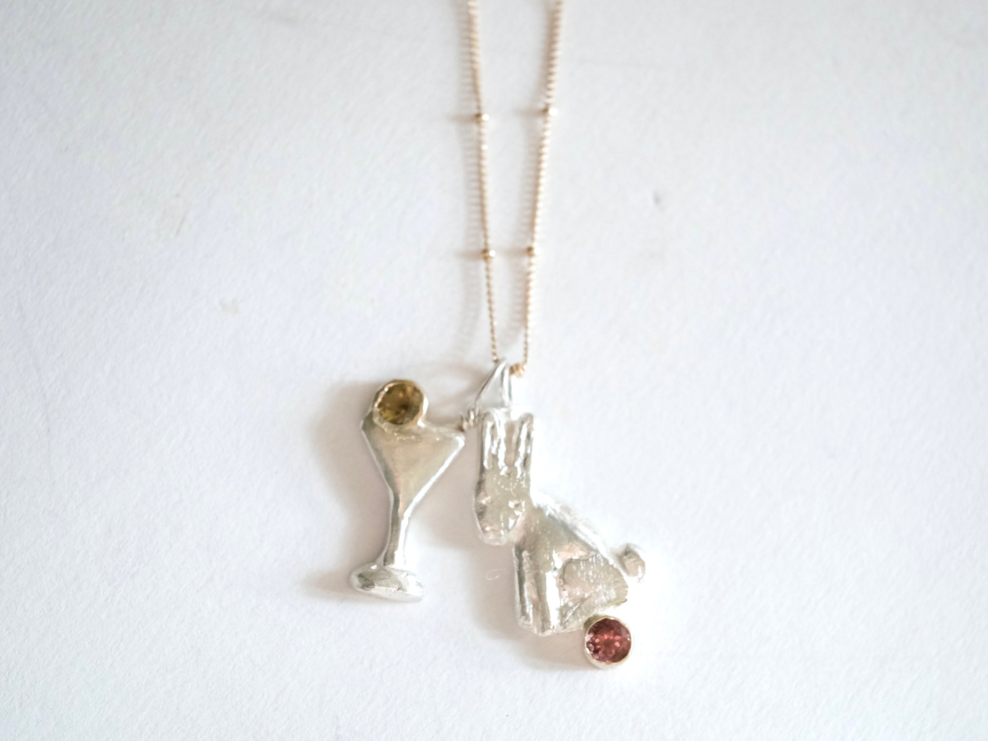 A Bunny and a Martini Necklace