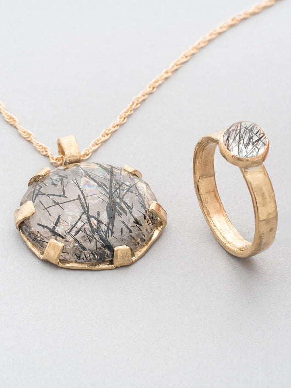Tourmalated Quartz Band Ring