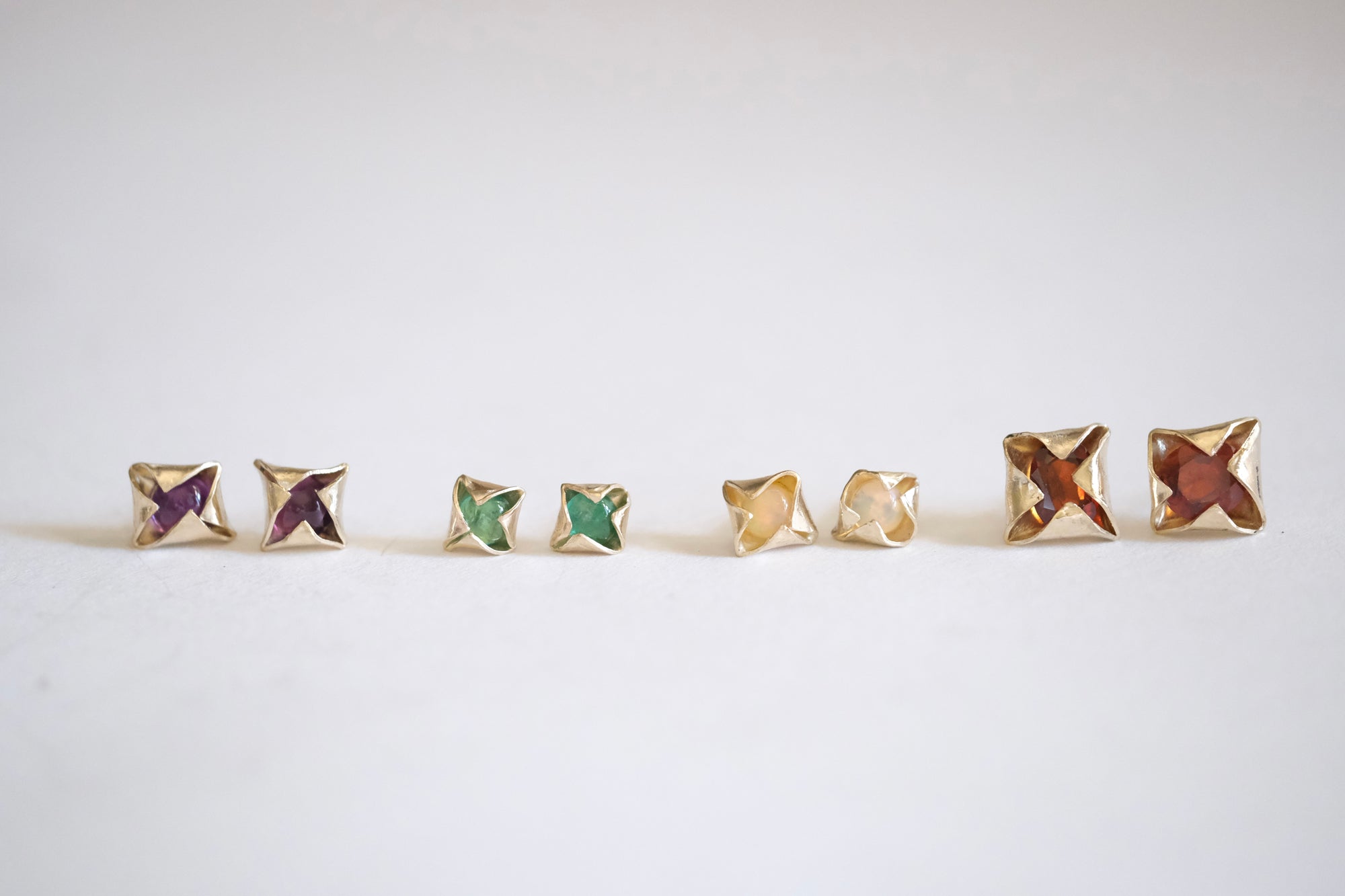 Garnet and Gold Stud Earrings