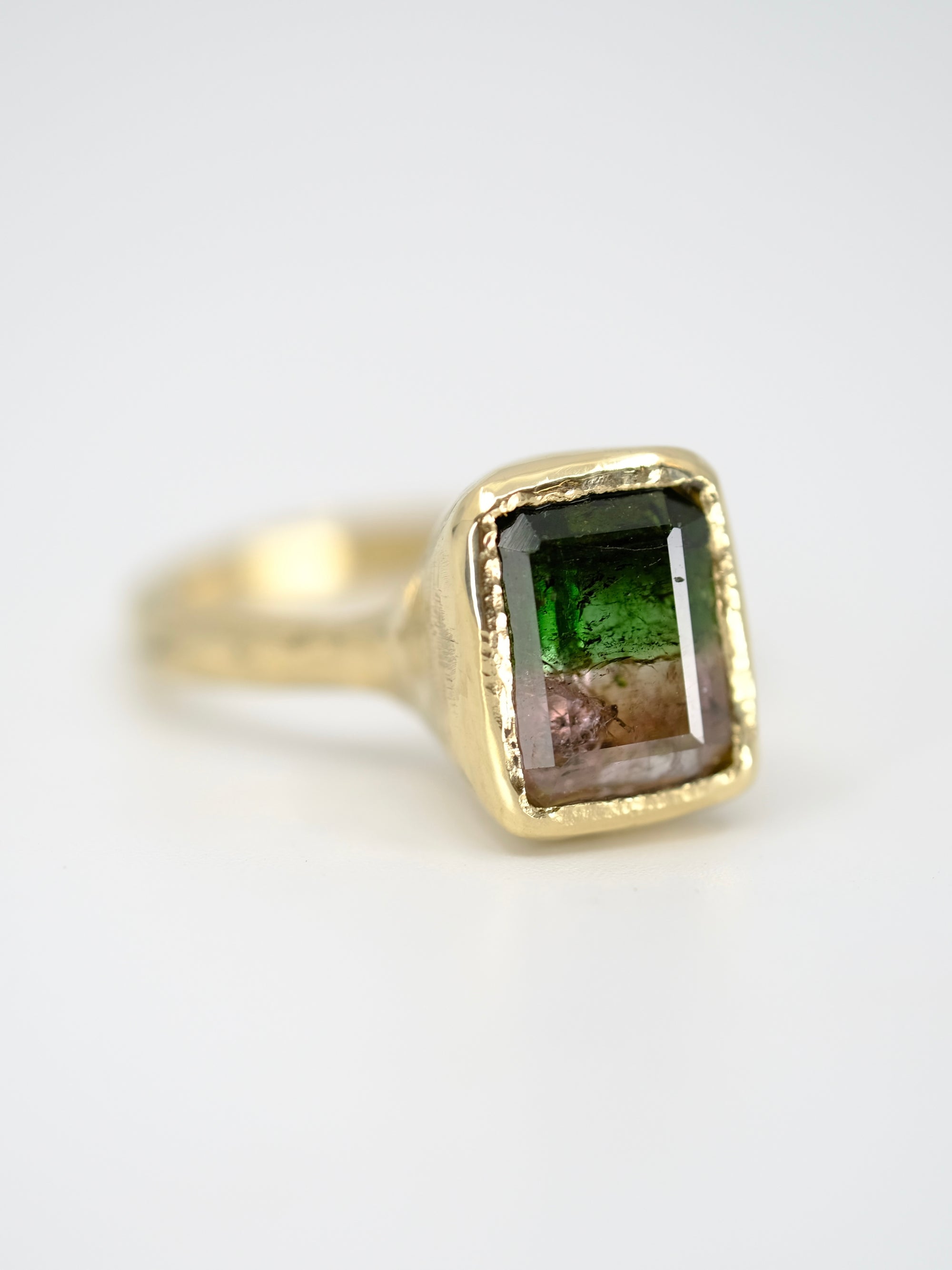 Pink and Green Tourmaline Solitaire Ring