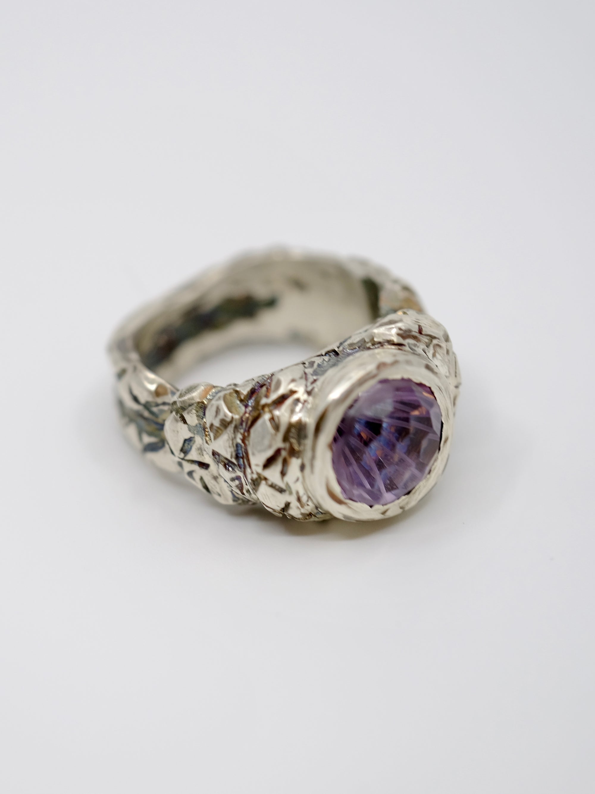 Sparkling Amethyst and Silver Snake Ring