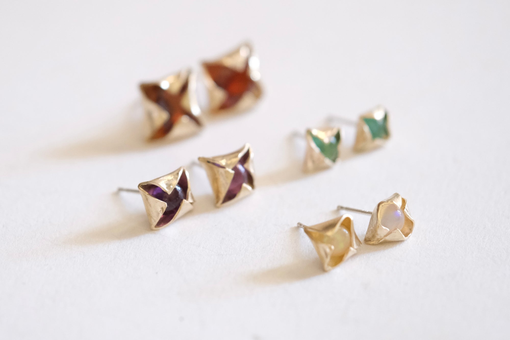 Opal and Gold Stud Earrings