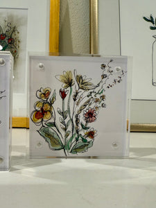 4x4” Tiny Framed Flower Drawings