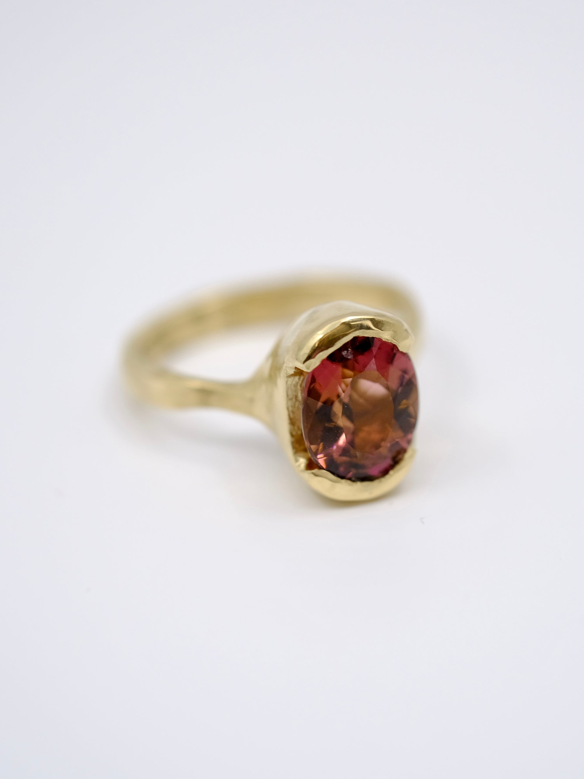 Red-Brown Bi-Colored Tourmaline Gold Ring